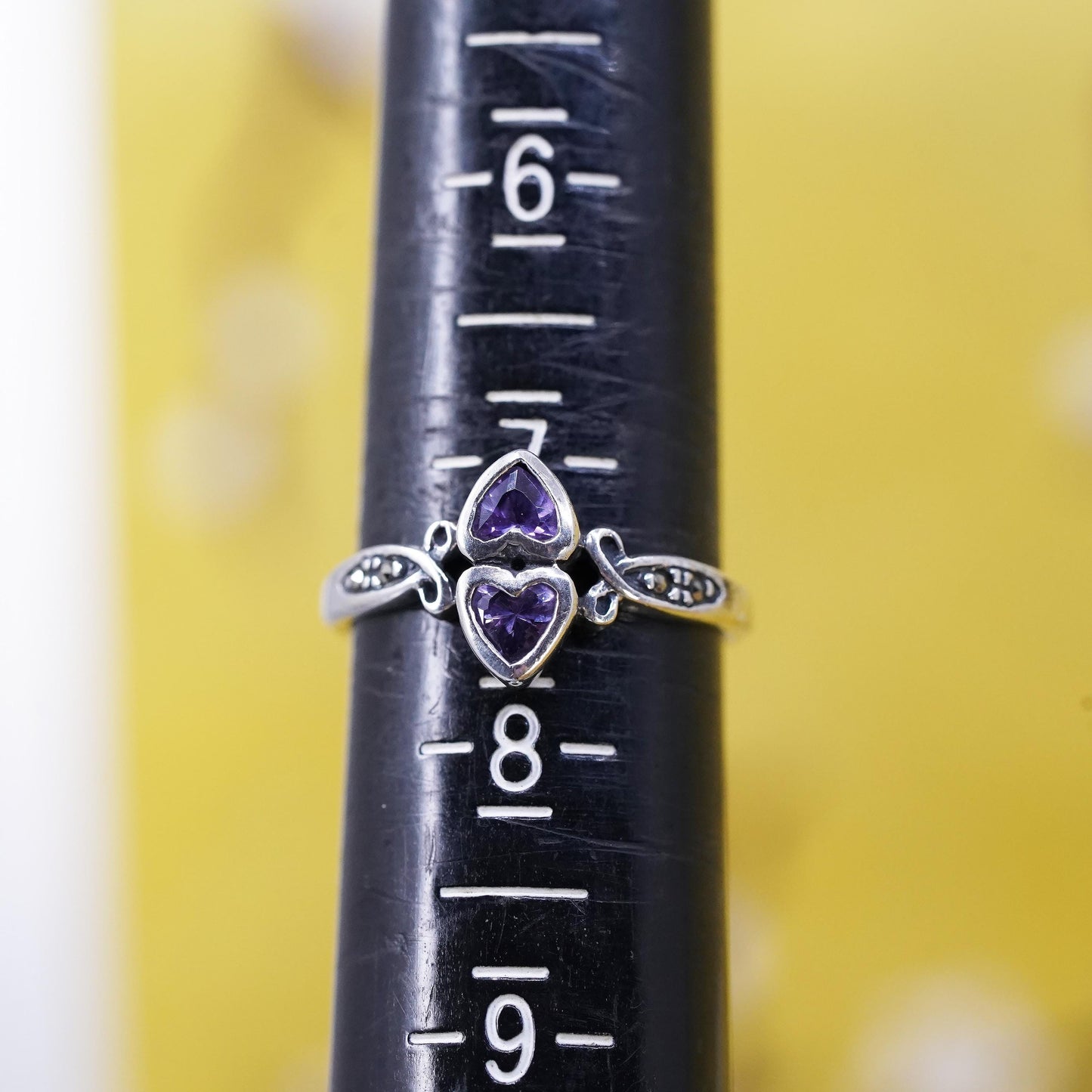 Size 7.25, vintage Sterling silver handmade ring, 925 band with heart amethyst