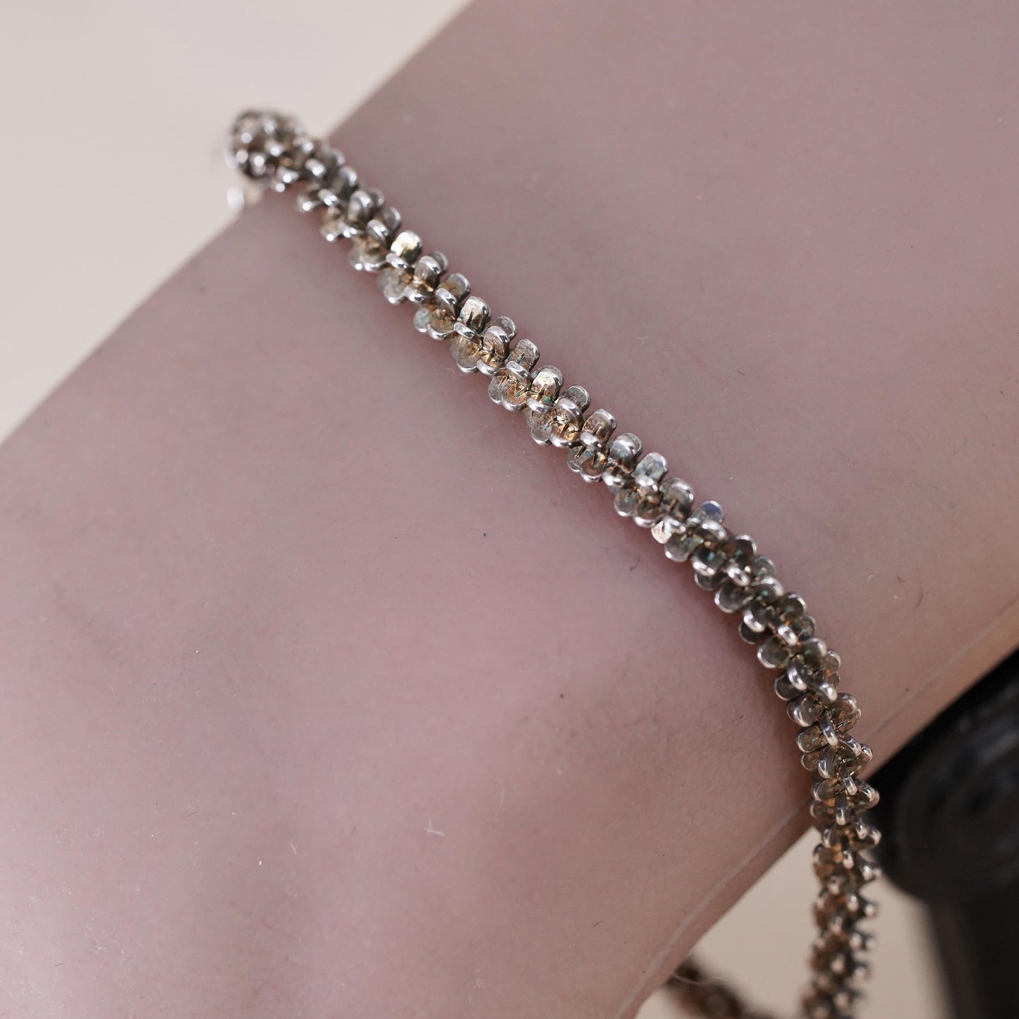 7", 4mm, Vintage Italian sterling silver bracelet, 925 twisted fancy chain