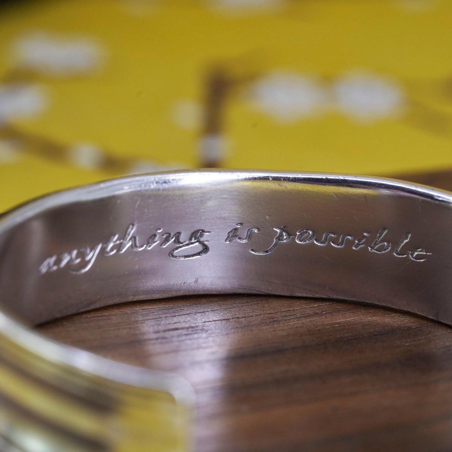 6.5”, VTG DVB Sterling silver bracelet, textured cuff "anything is possible"