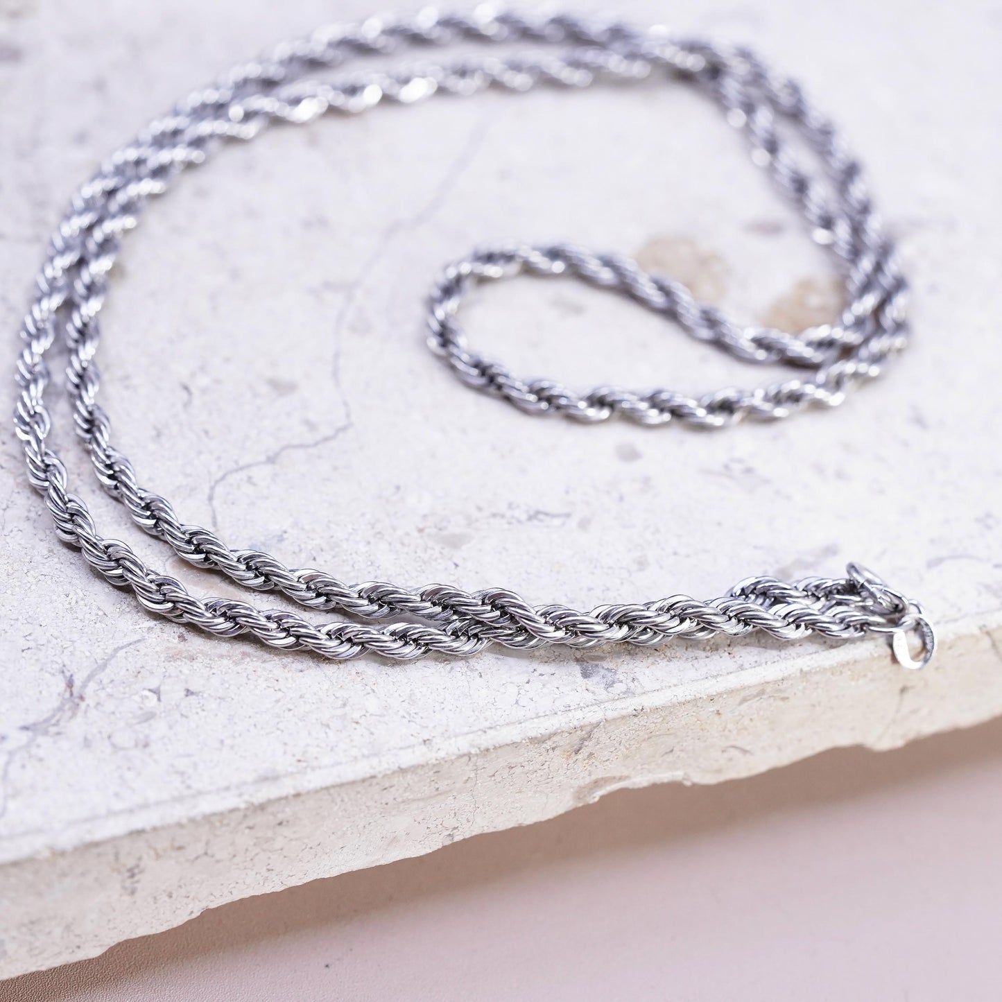 20" 3mm, vintage Sterling silver handmade necklace, 925 diamond rope chain