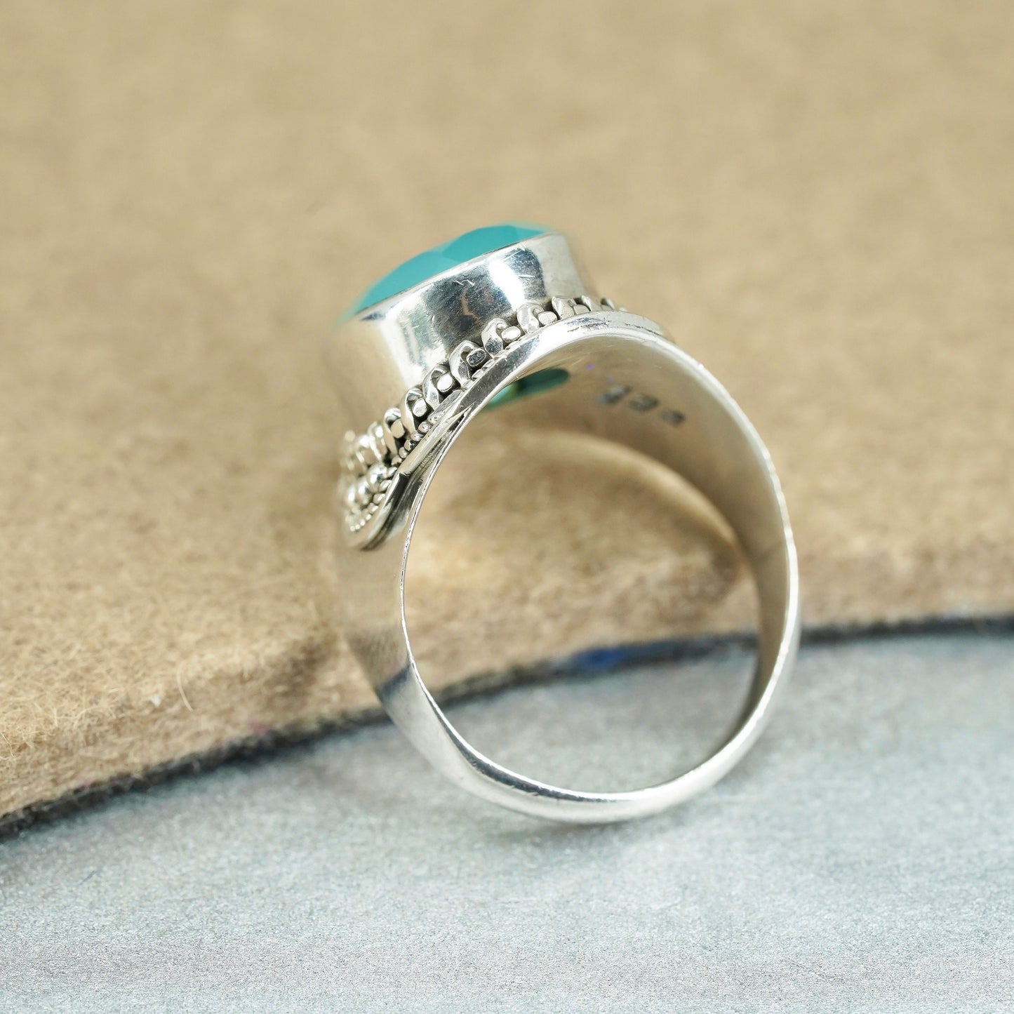 Size 10.25, vintage Sterling 925 silver handmade ring with Chalcedony