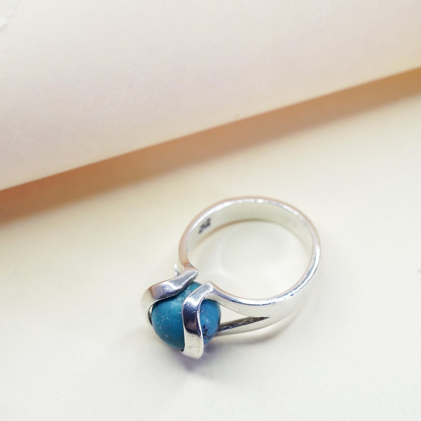 Size 6.75, vintage sterling 925 silver interchangeable ring with turquoise bead