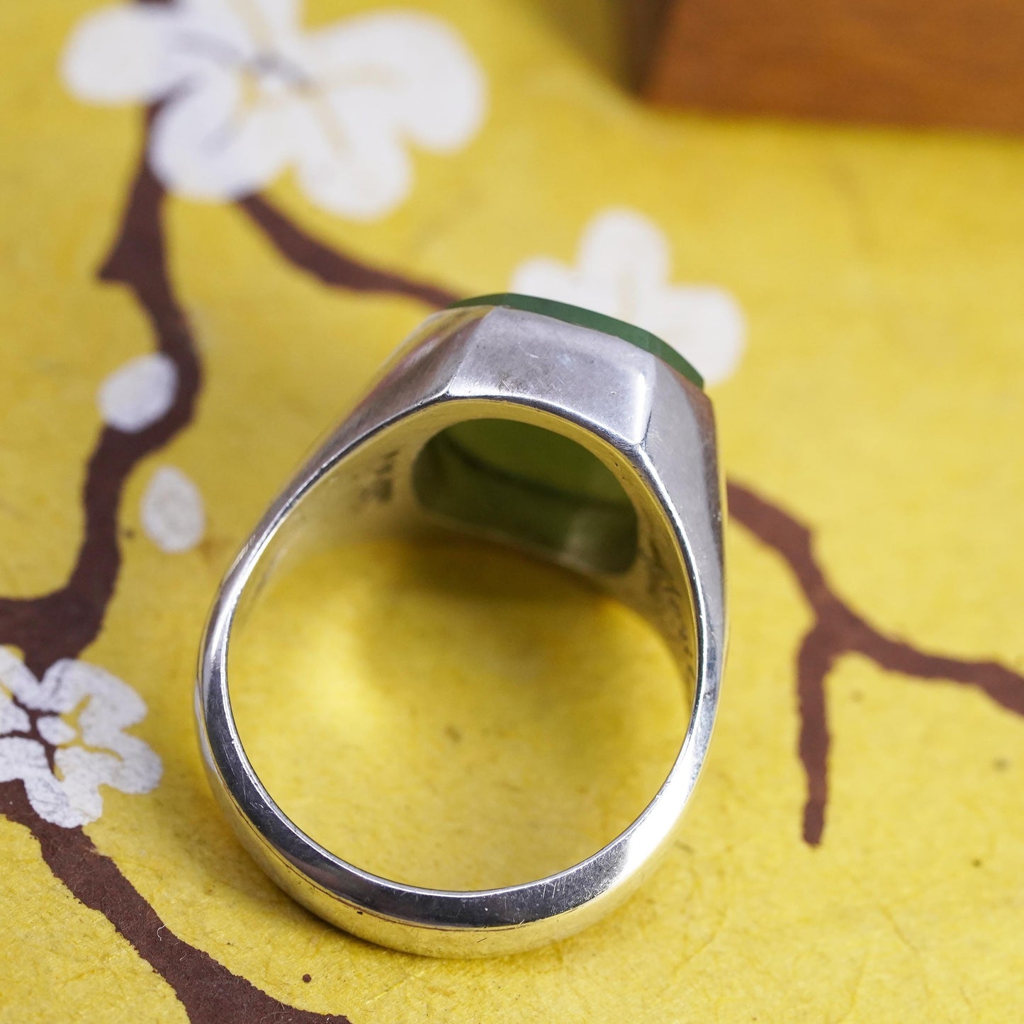 Size 11, vintage Sterling silver statement ring, 925 silver statement ring jade