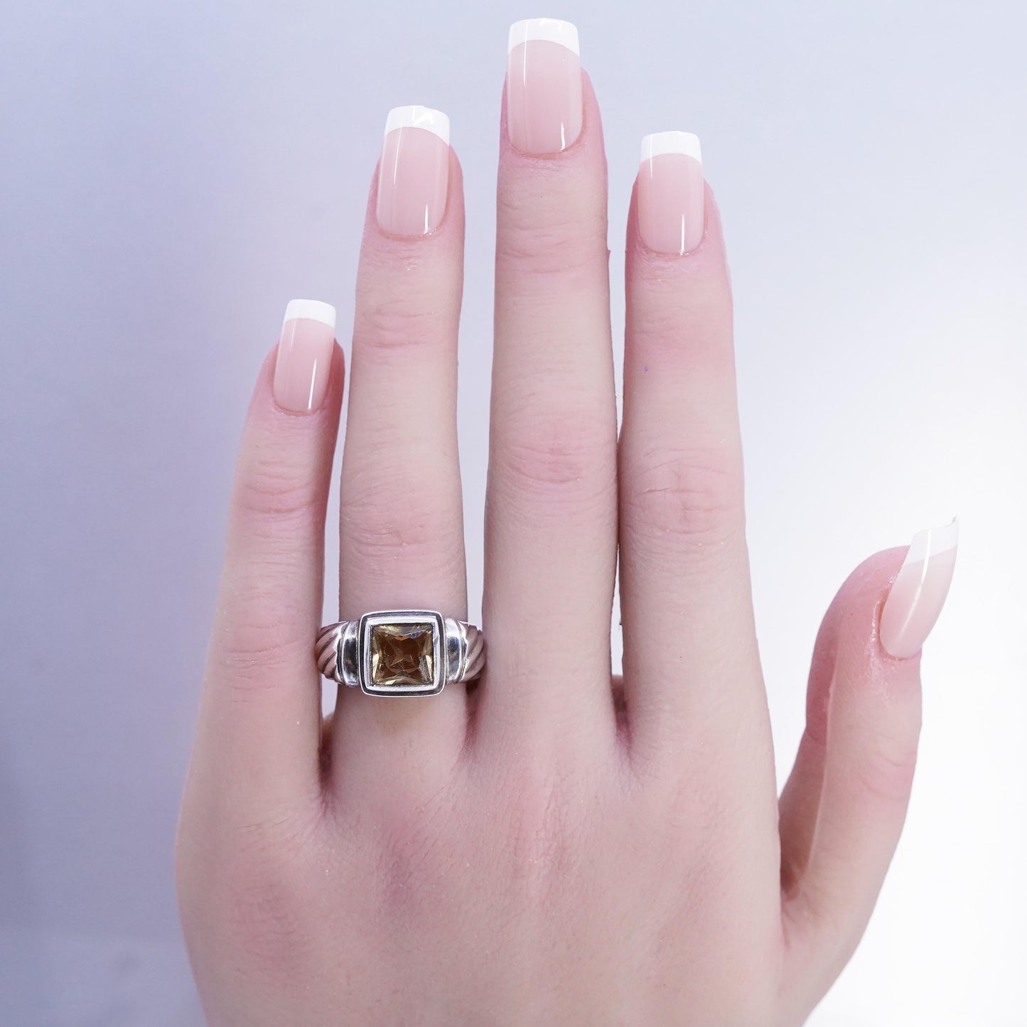 Size 7, vintage Sterling 925 silver cable textured ring square citrine, jewelry