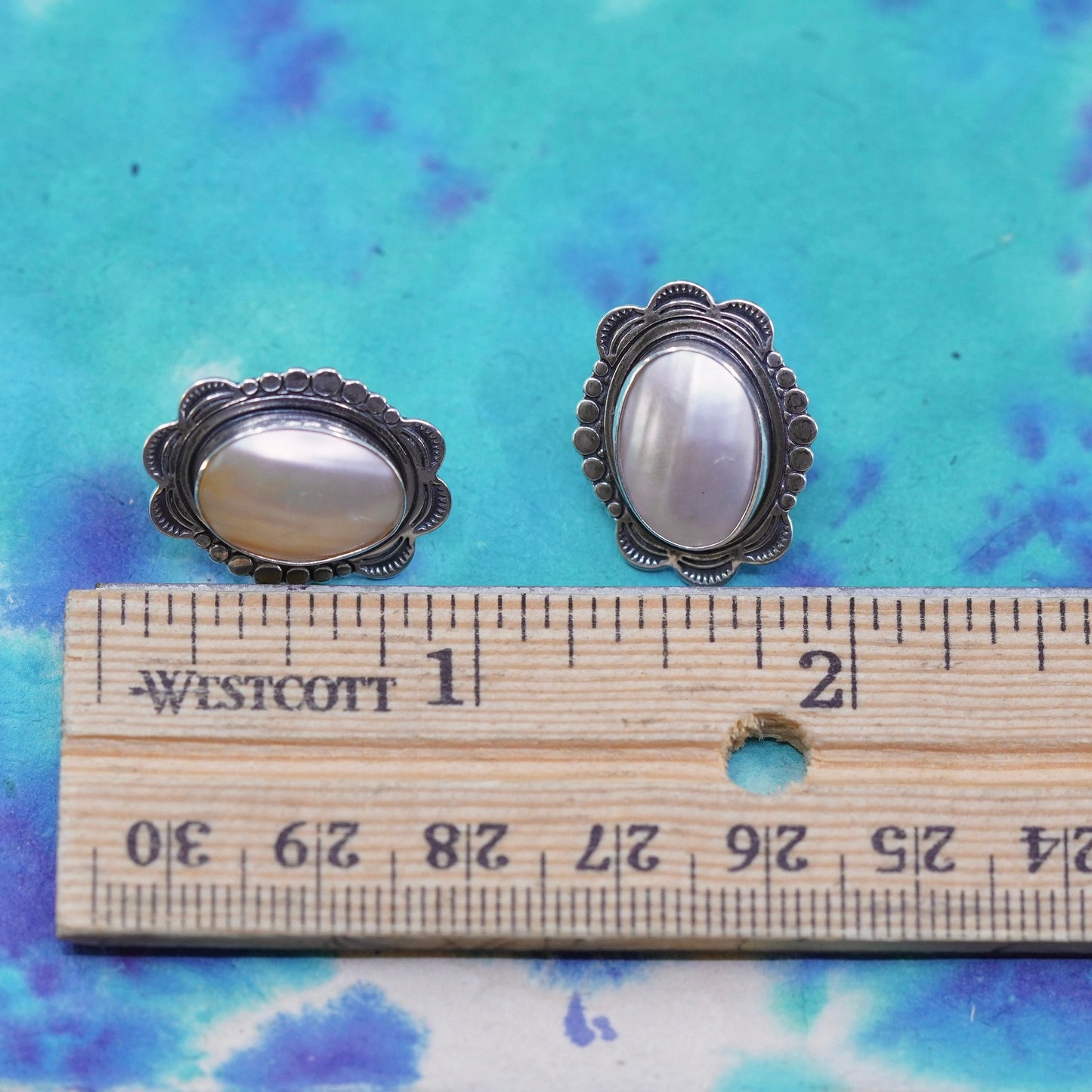 Quoc Turquoise Q.T. Sterling Silver Handmade Earrings, oval pearl 925 studs