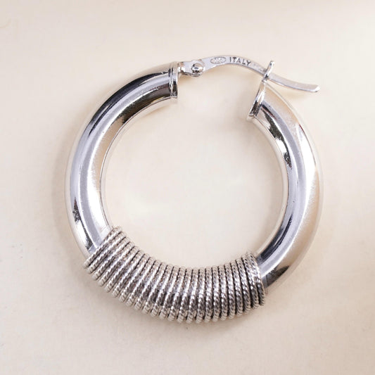 1.25", VTG Italian Milor sterling silver single 1 earring, primitive cable hoop