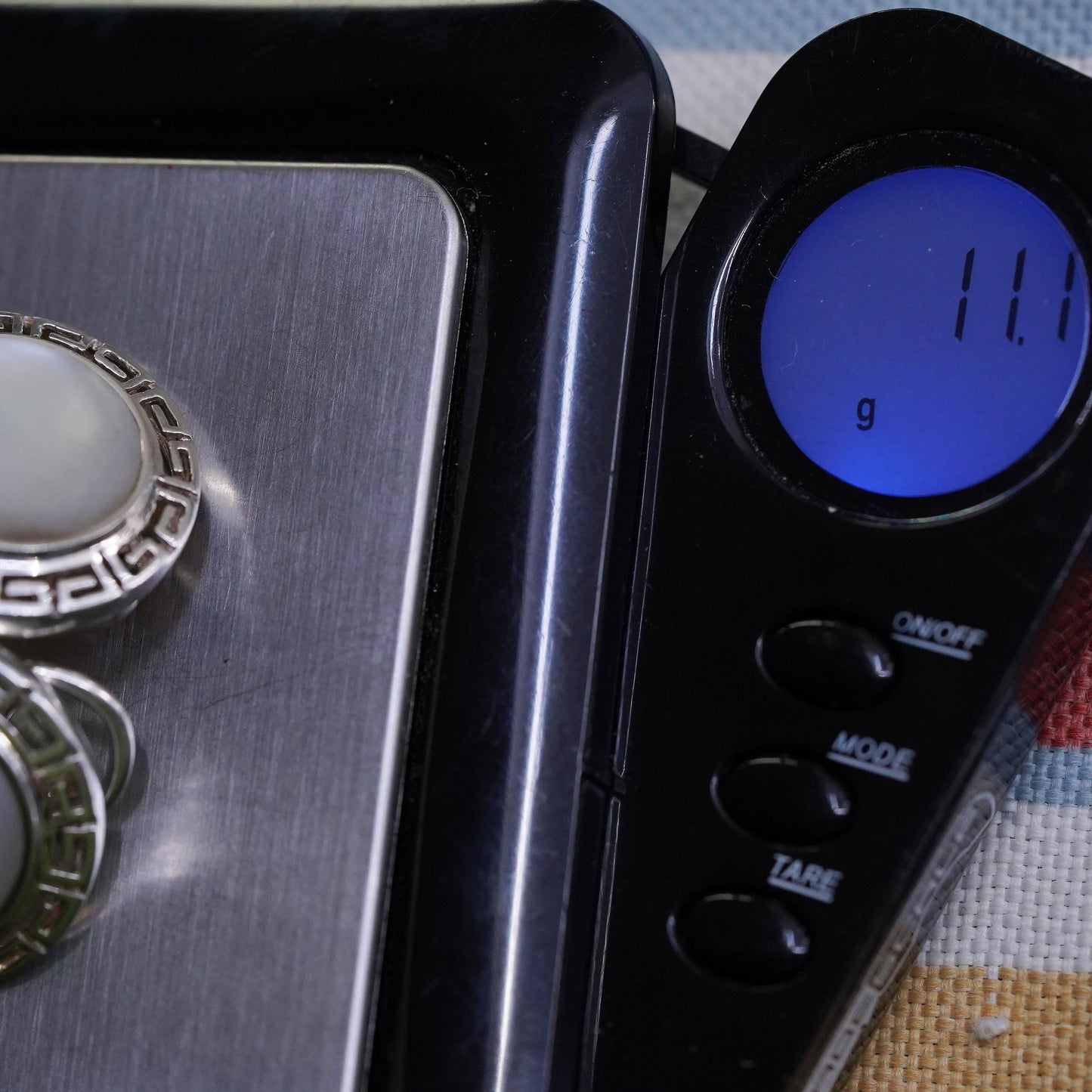 Vintage Sterling silver earrings, 925 Greek key studs w/ round mother of pearl