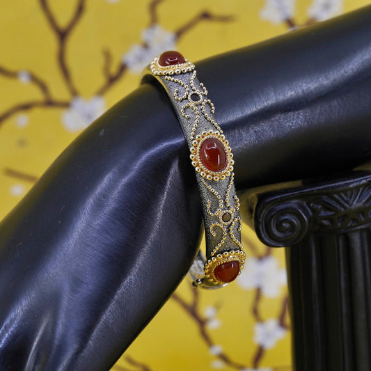 6.75”, Vintage two tone Sterling silver bracelet, 925 bangle marcasite beads