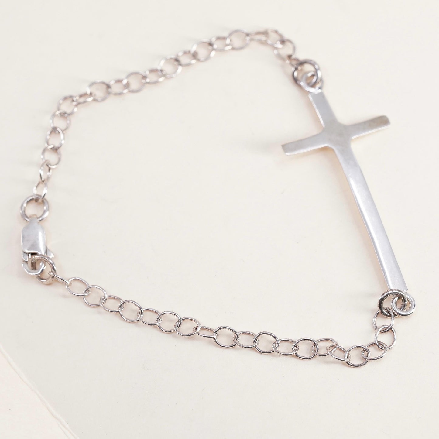 7.25”, Vintage sterling silver handmade bracelet, Italy 925 circle chain cross