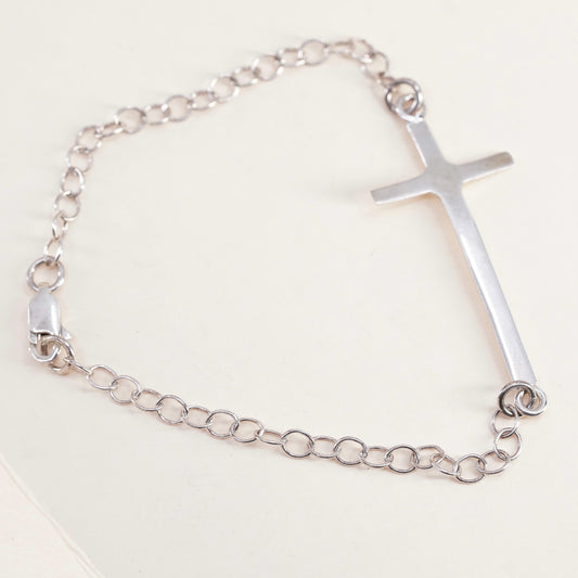 7.25”, Vintage sterling silver handmade bracelet, Italy 925 circle chain cross