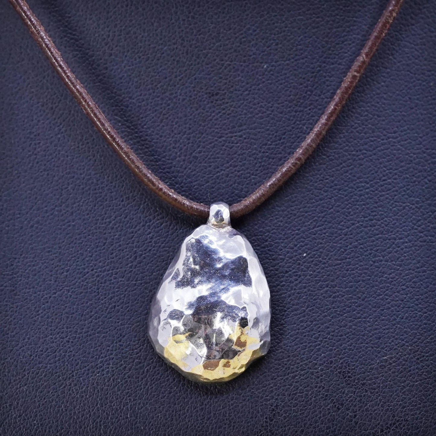 16”, Silpada leather necklace, brown leather choker with 925 teardrop pendant