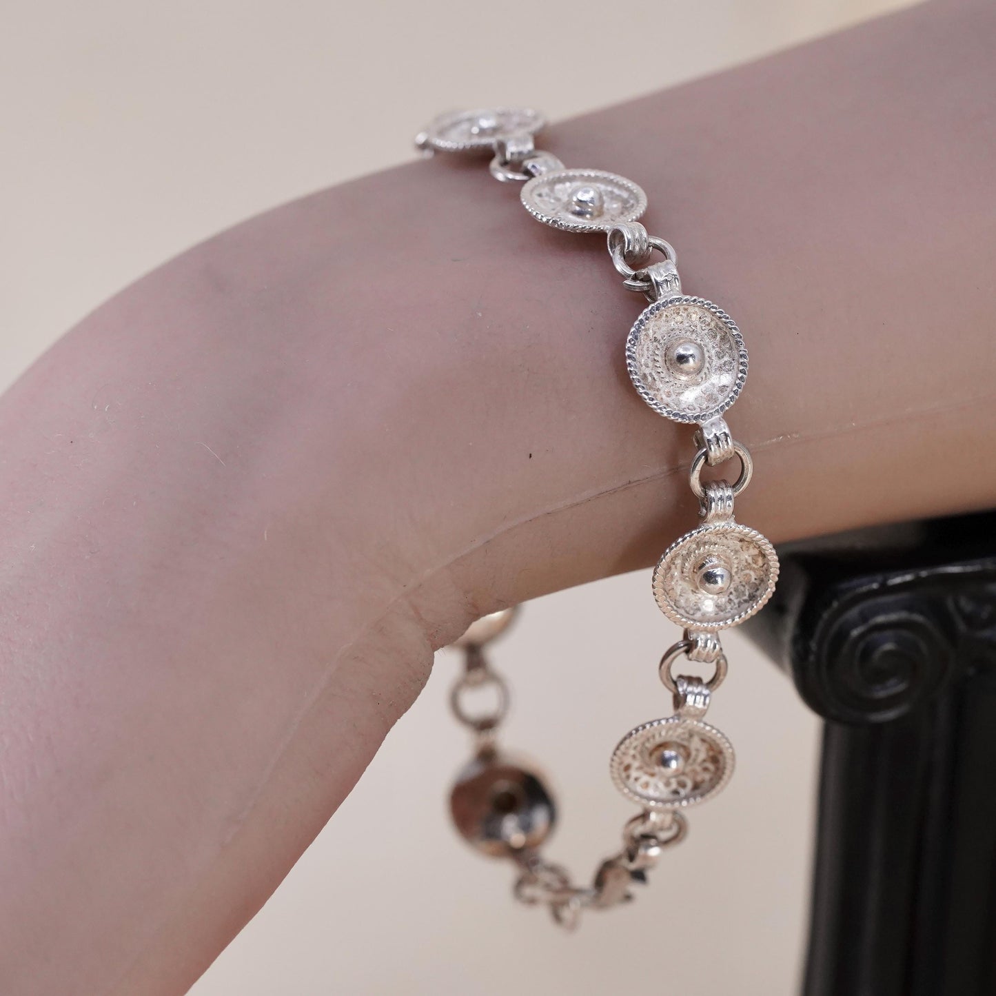 8”, Vintage sterling 925 silver Handmade sombrero hat link chain bracelet