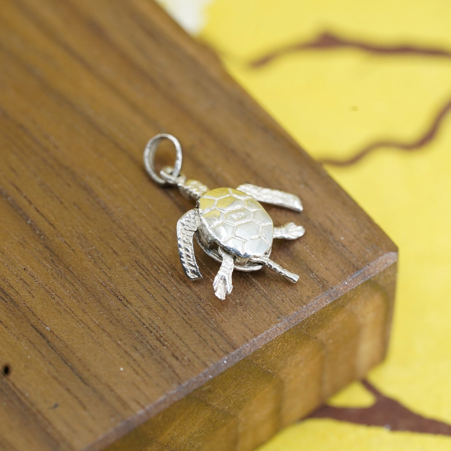 Vintage Sterling silver handmade pendant, 925 sea turtle