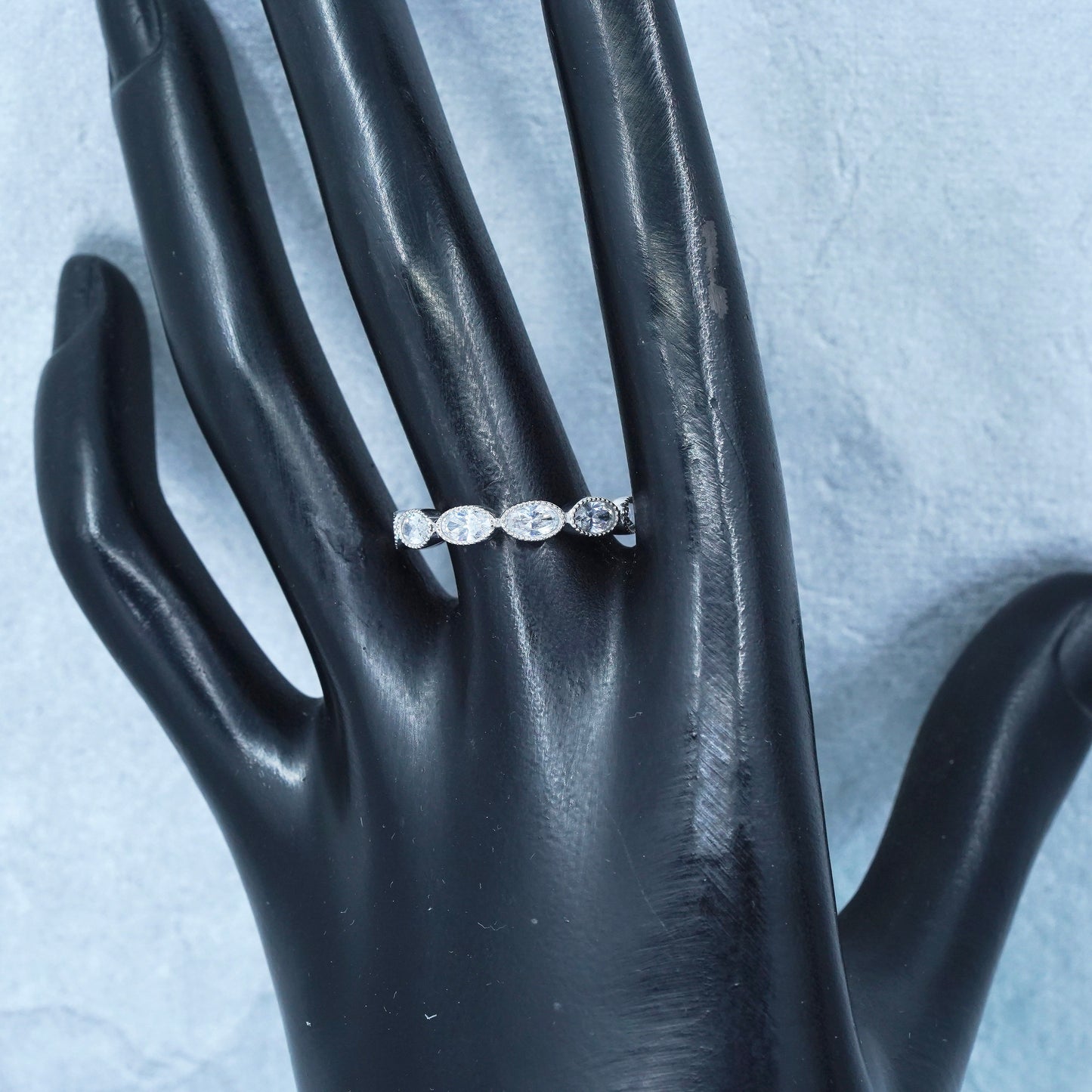 Size 8.25, vintage Sterling 925 silver wedding ring, Cz band