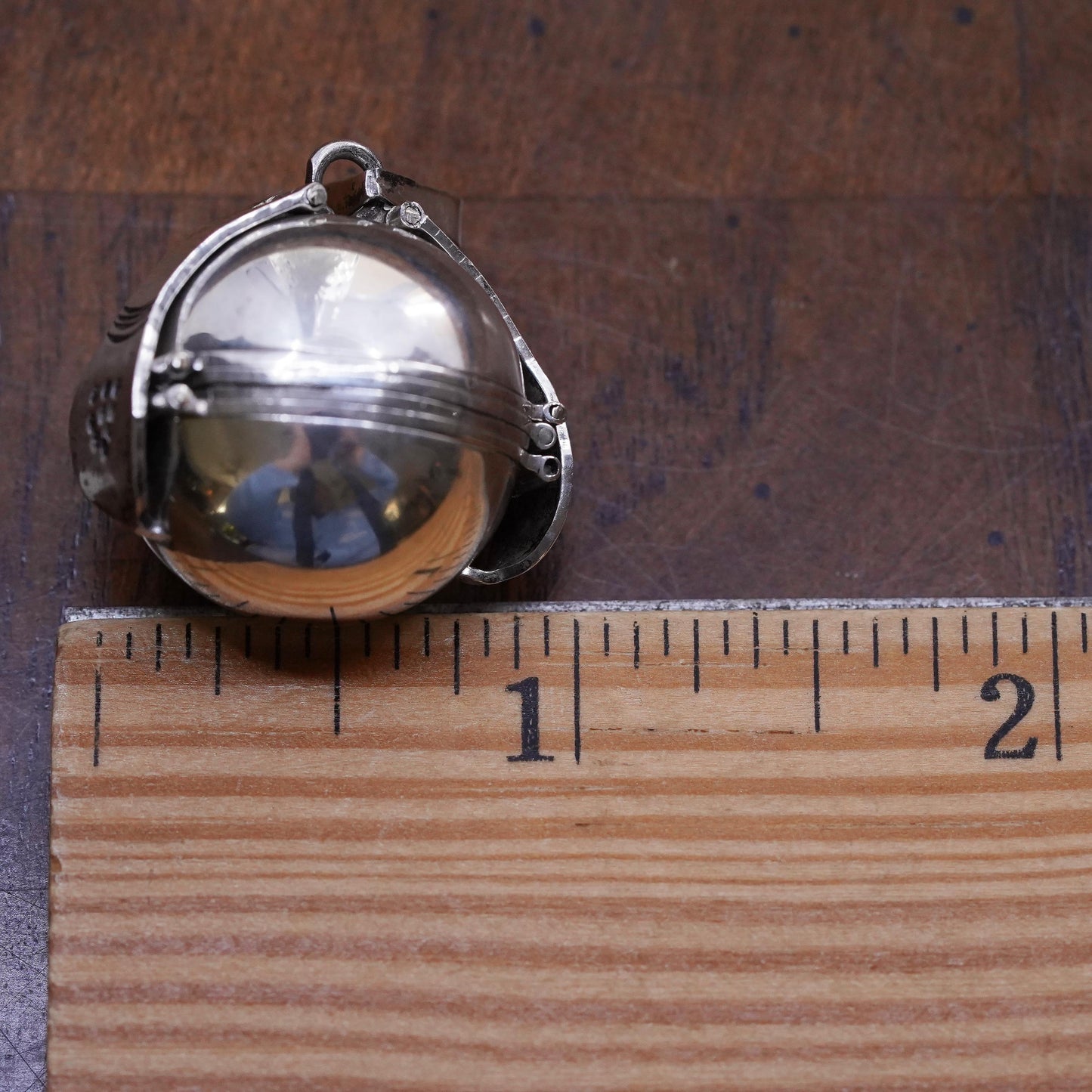 1", 1940s vintage Mexican sterling silver pendant, 925 6 photo locket ball