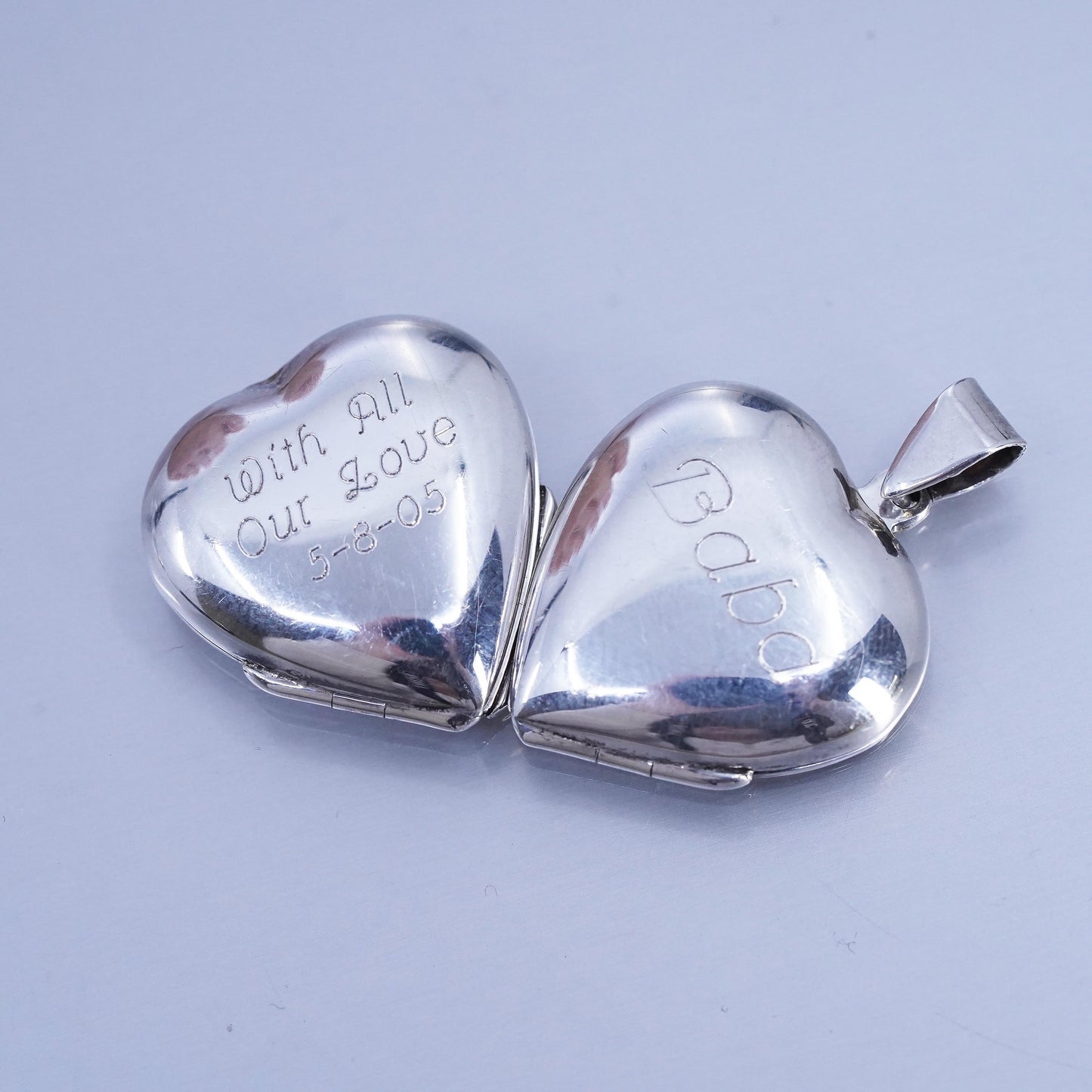 Sterling silver charm, 925 heart 4 photos locket pendant Baba w/ all our love