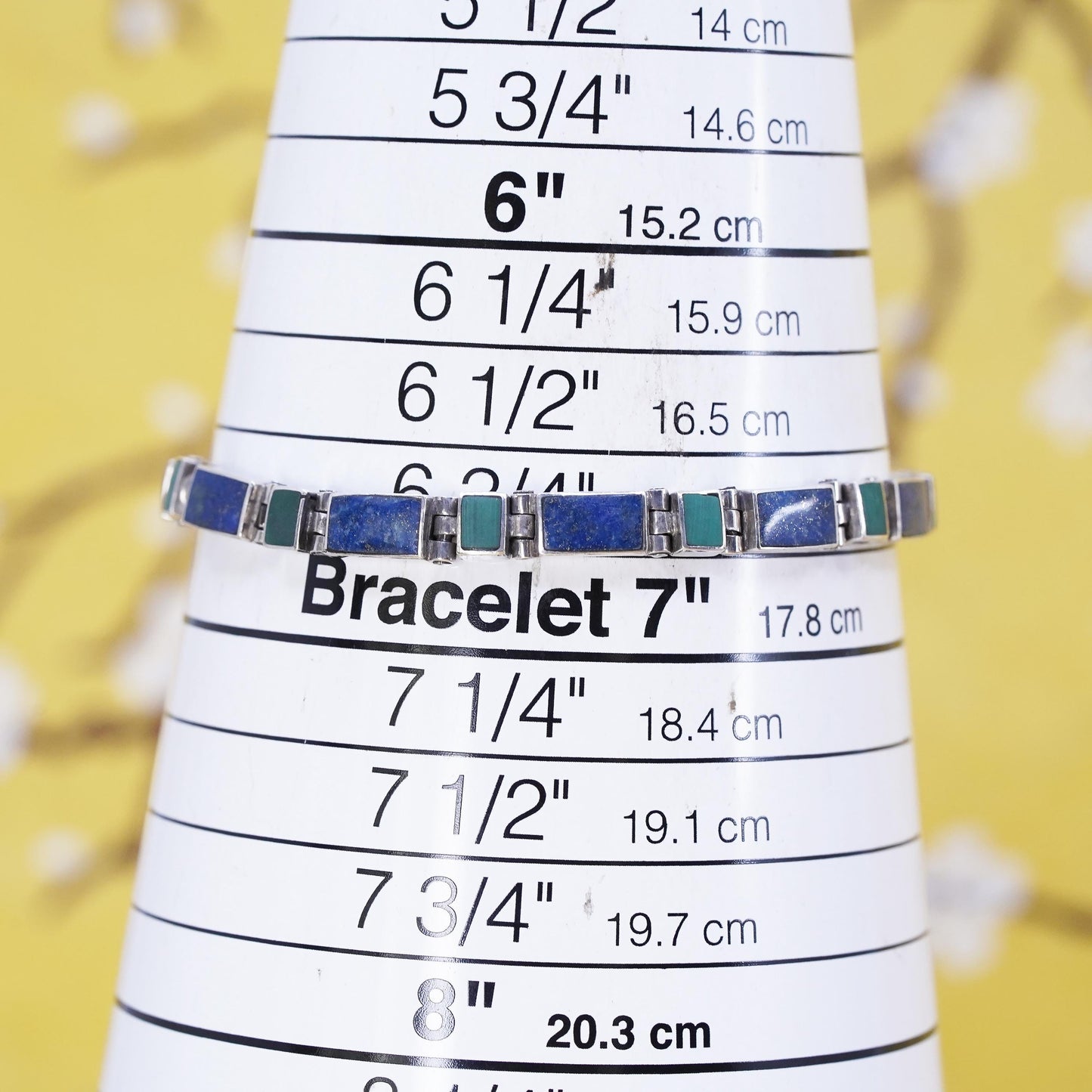 6.75”, vintage southwestern Sterling 950 silver tennis bracelet with turquoise