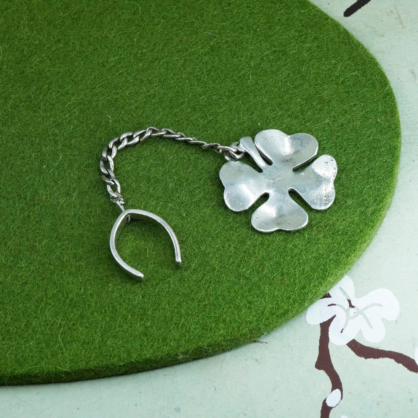 Vintage sterling silver handmade pendant, 925 clover pendant