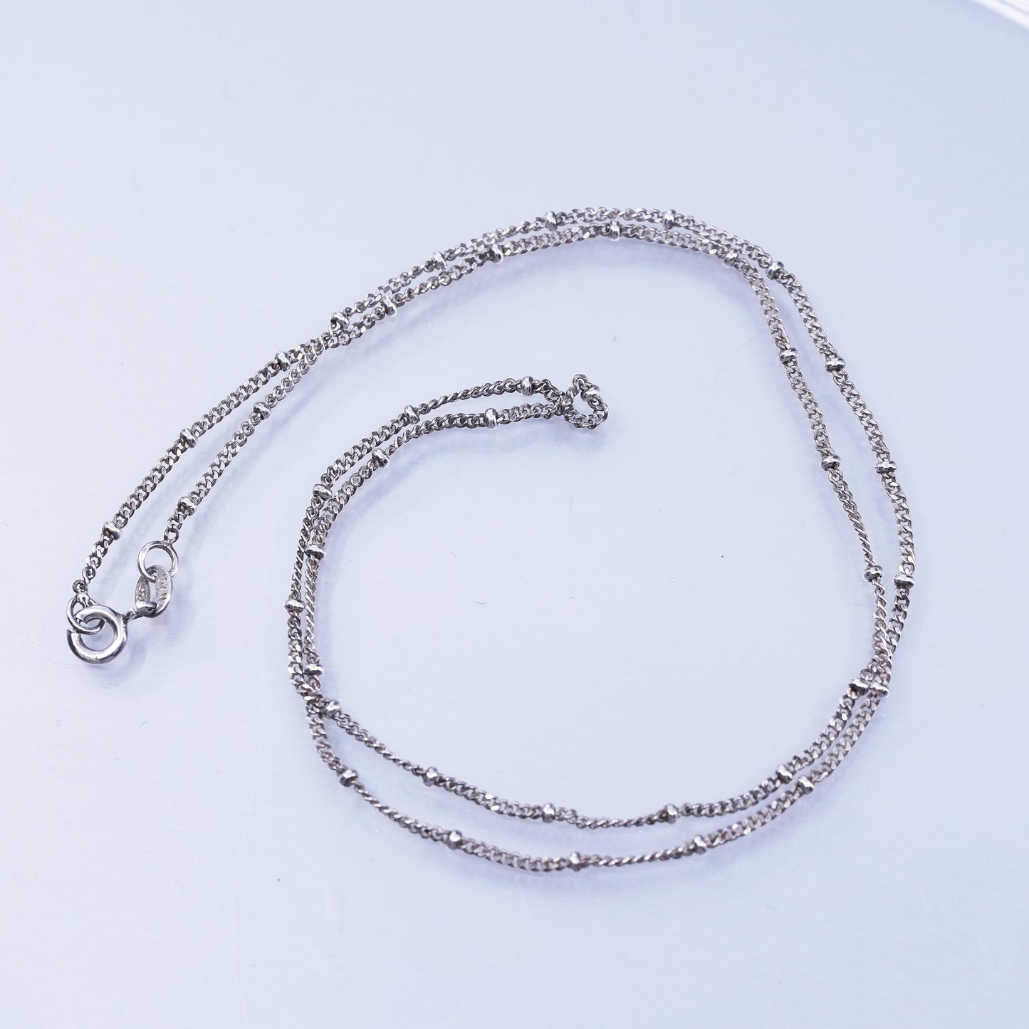 18” 2mm, vintage Italian Sterling 925 silver twisted curb chain necklace beads