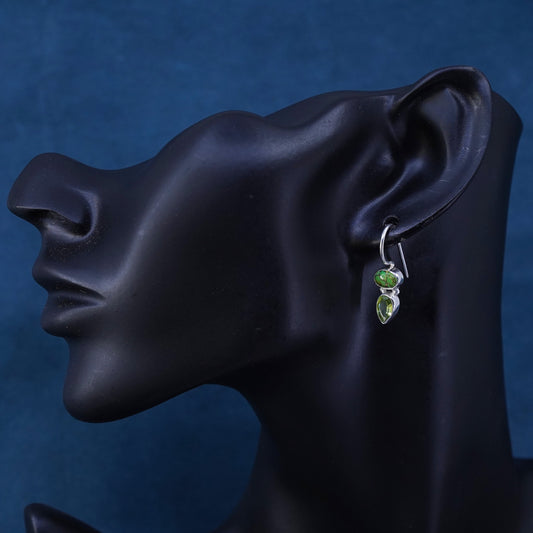 Vintage Sterling 925 silver handmade earrings with oval turquoise and peridot