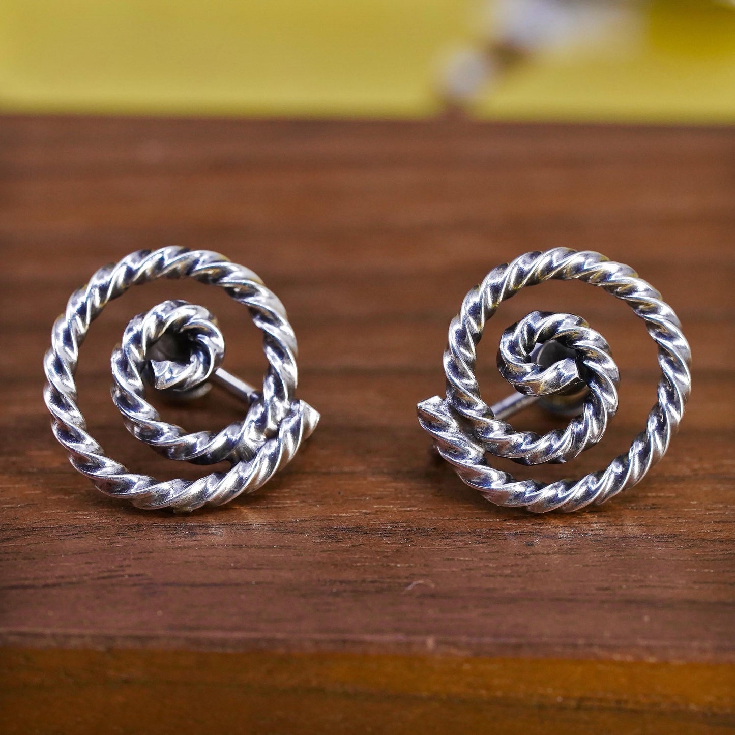 Vintage Sterling silver handmade screw back earrings, 925 twisted spiral