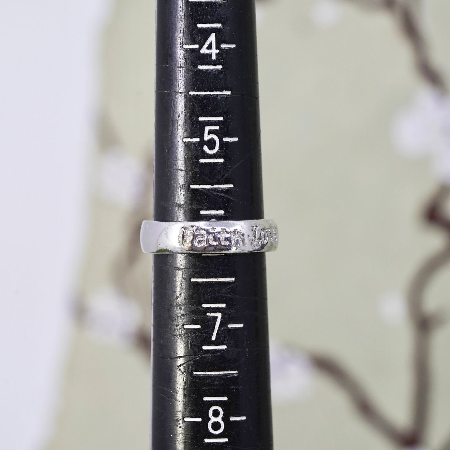 Size 6, Vintage sterling silver ring, 925 quote band engraved "faith love hope"