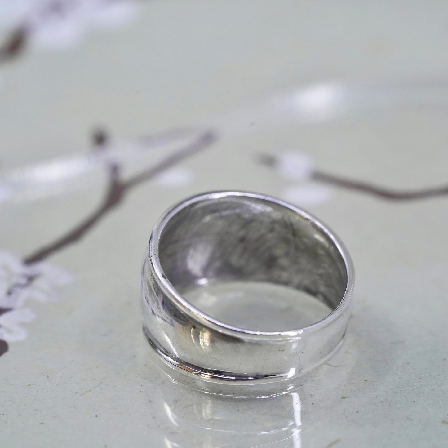 Size 8, Vintage sterling silver handmade ring, 925 wide ribbed band