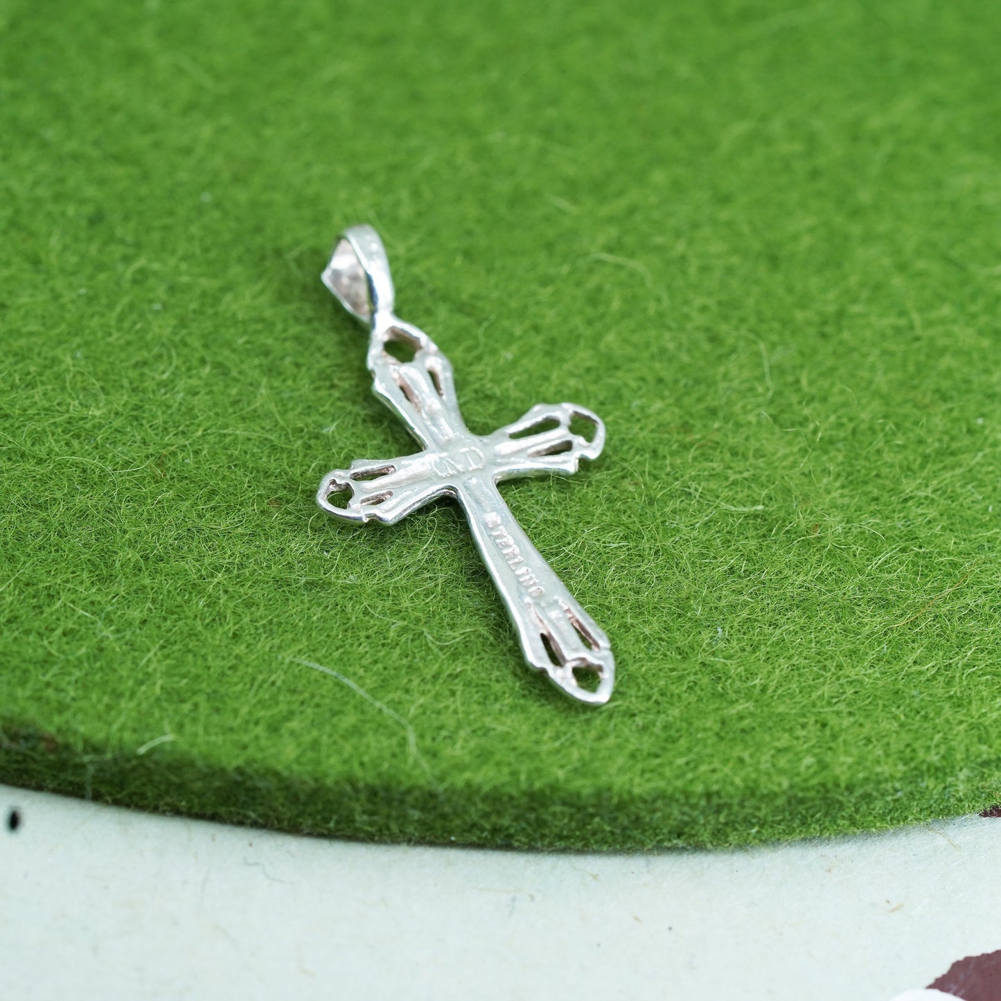 Vintage handmade Sterling silver filigree pendant, 925 cross charm