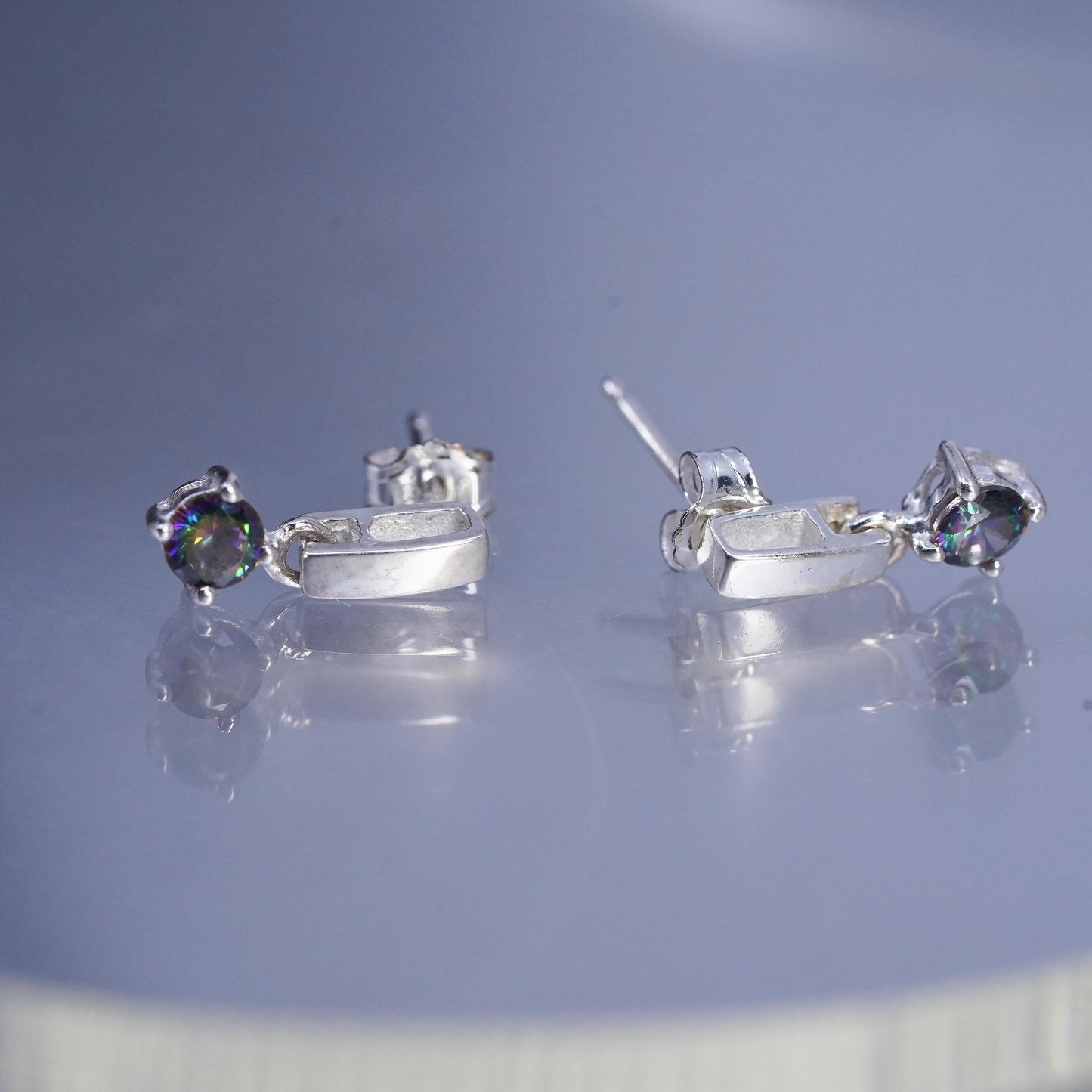 Vintage Sterling 925 Silver Earrings with Rainbow Topaz dangles