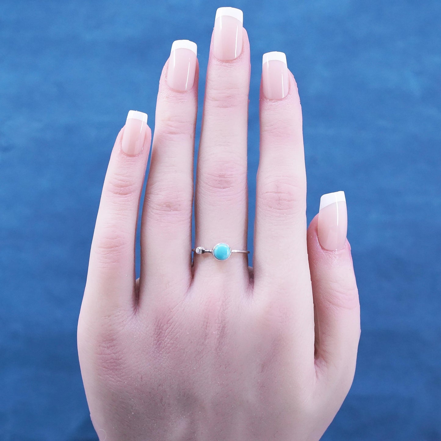 Size 7.5, Vintage Sterling silver handmade ring, 925 stackable band turquoise