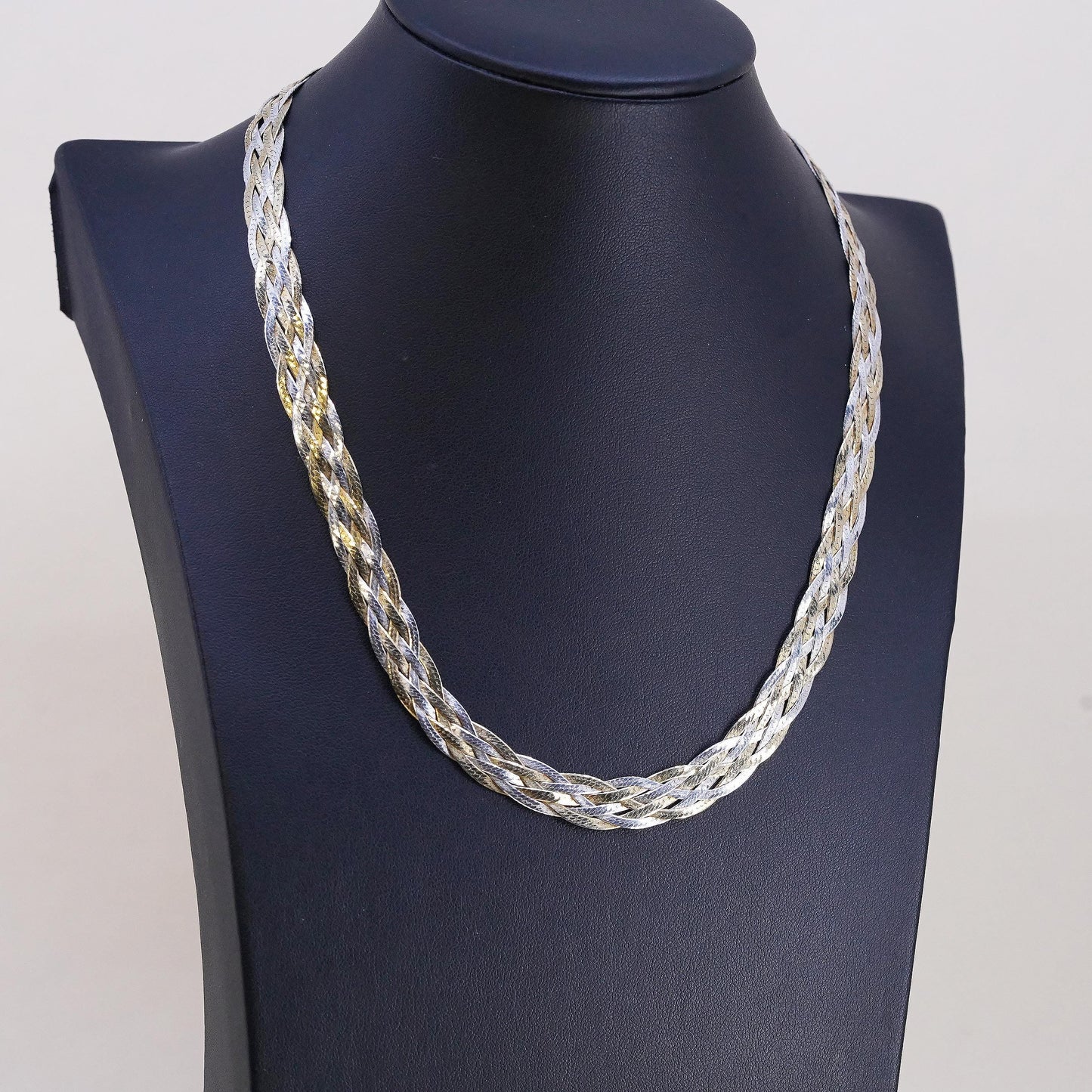 18", VTG vermeil gold sterling silver necklace, 925 braided herringbone chain