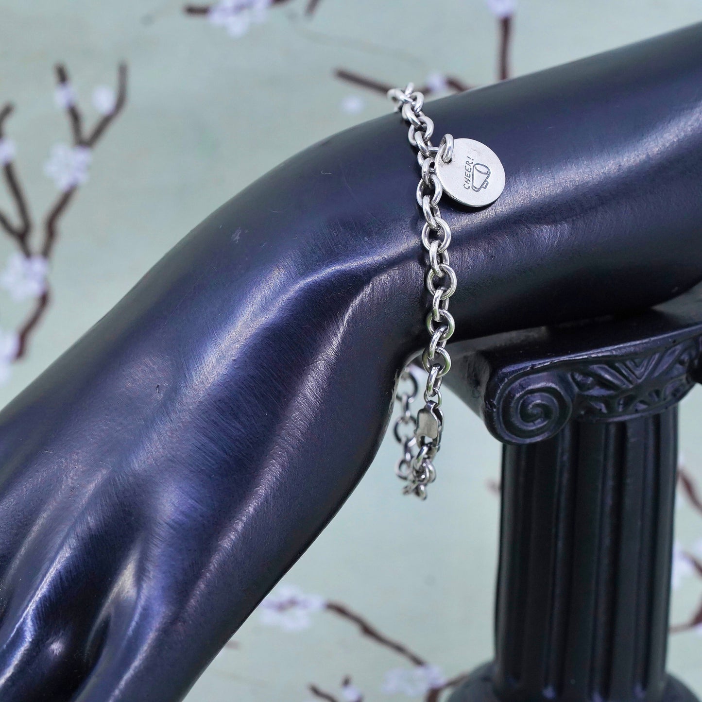 7" 5mm, sterling 925 silver circle bracelet with dog pow print tag charms