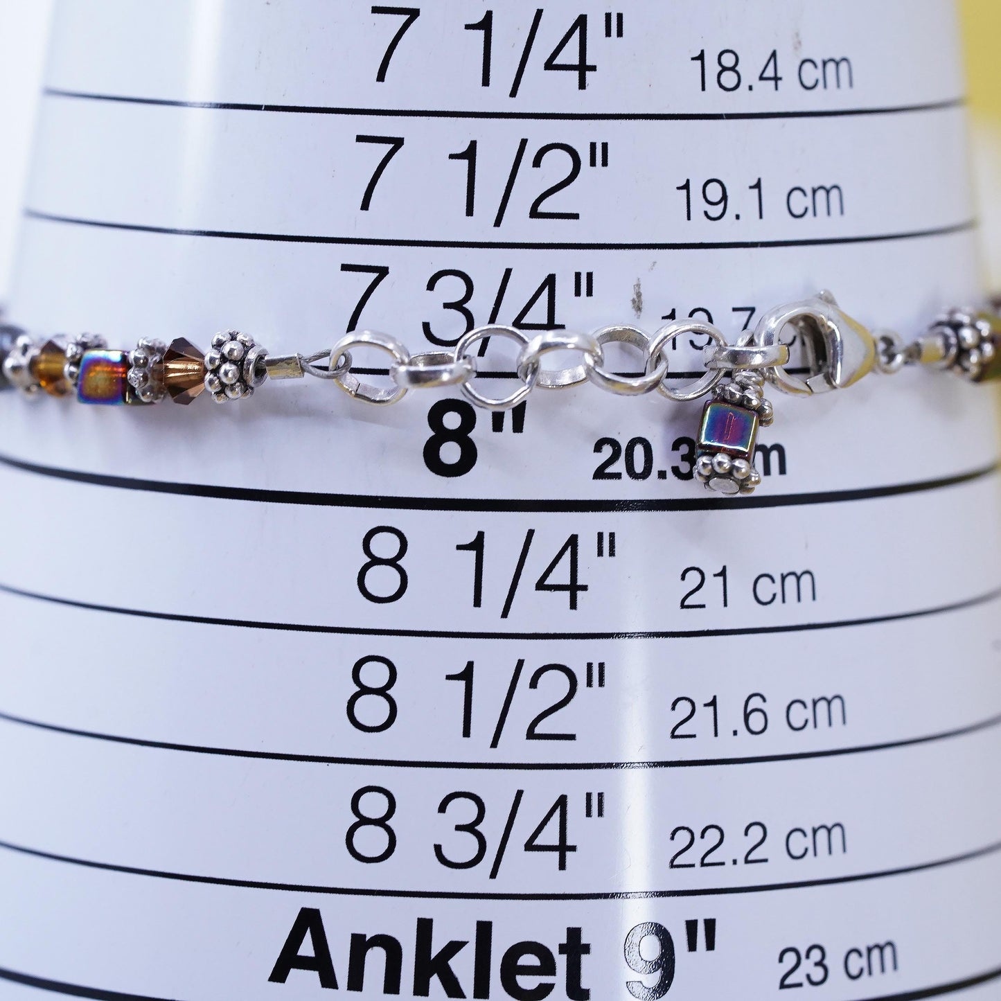 7+1”, vintage Sterling silver garnet citrine beads bracelet with black pearl