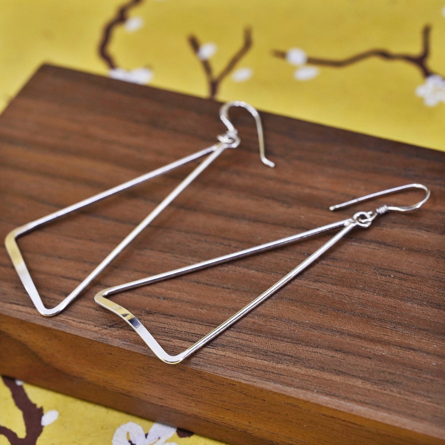 Vintage Sterling silver handmade earrings, 925 triangular dangle