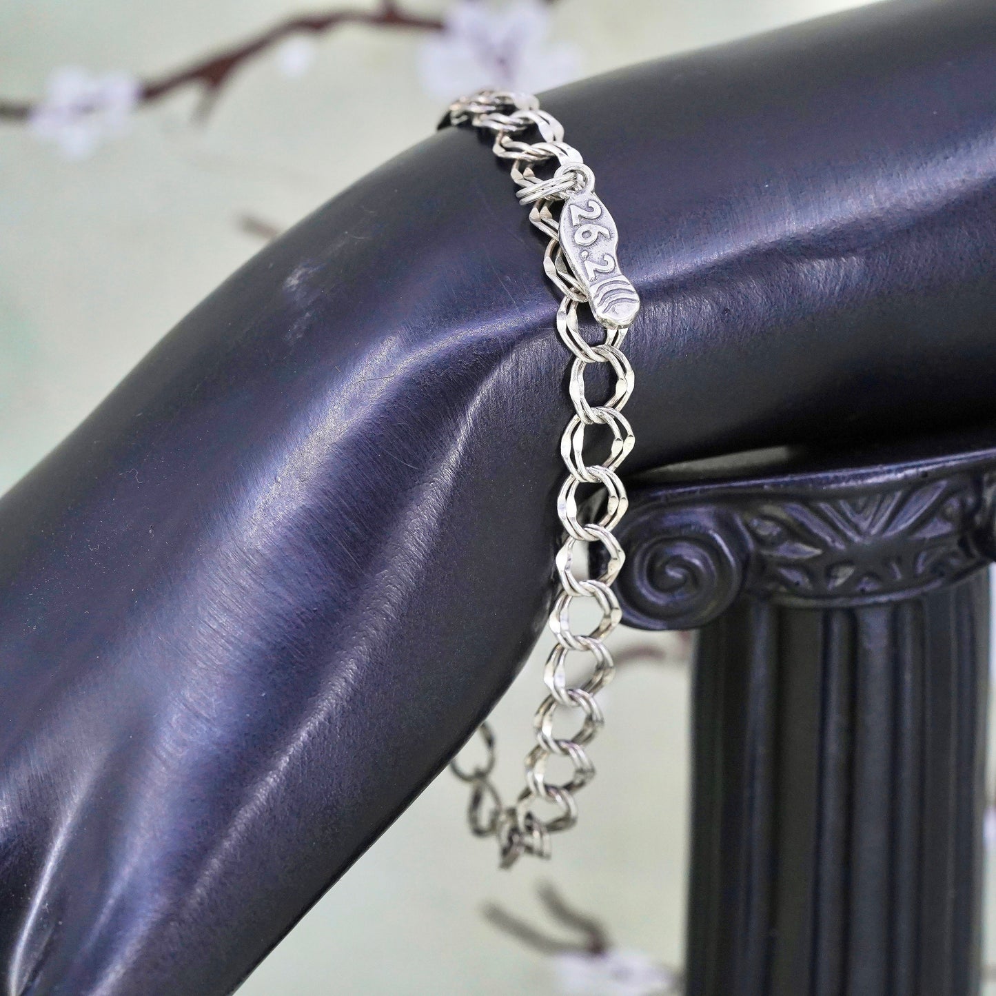 7.5”, sterling silver double curb bracelet, 925 chain with 26.2 sandal charm