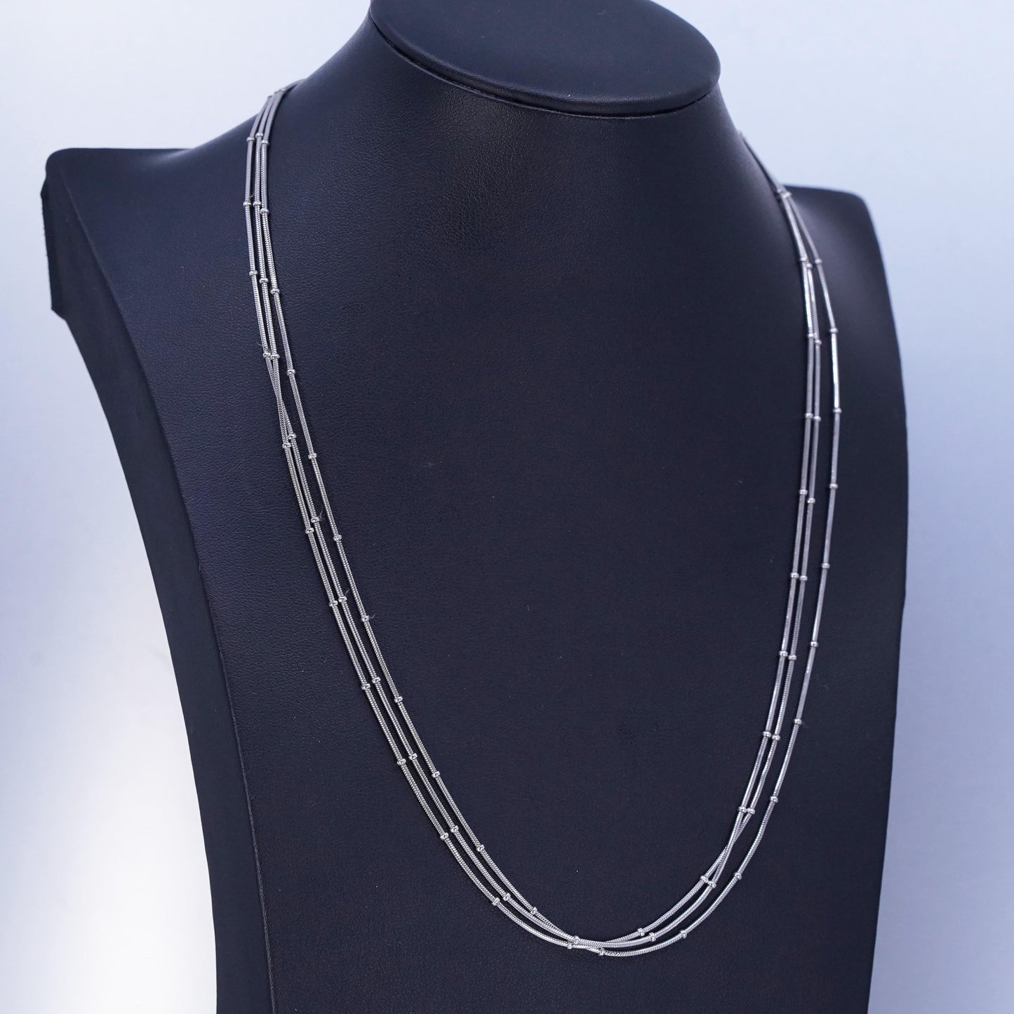 20”, Italian Sterling 925 silver multi strands snake chain necklace with beads