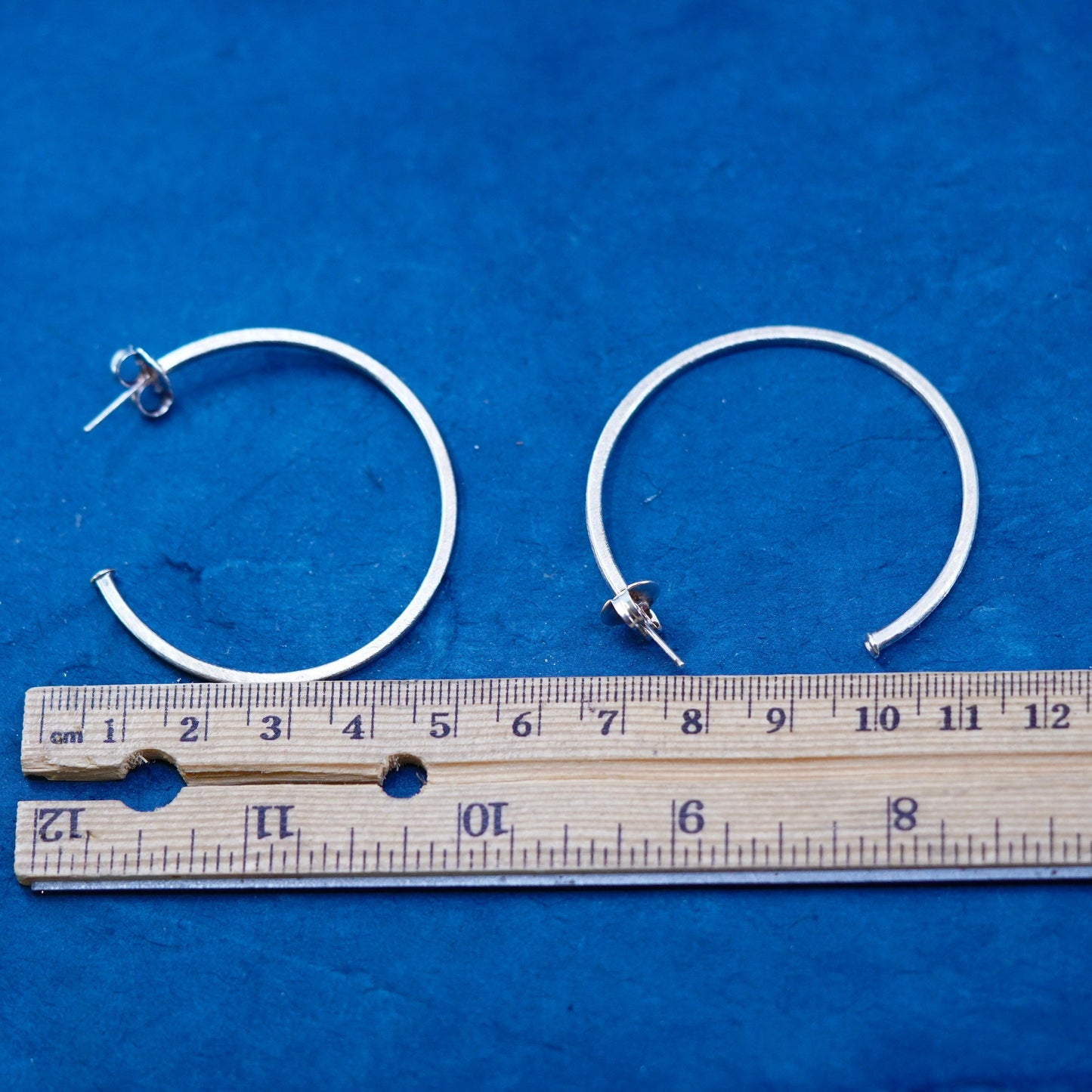 1.75”, vintage Sterling silver handmade hoop earrings, 925 huggie
