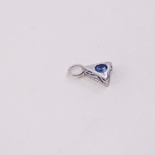 Vintage Sterling 925 Silver Pendant With Blue Cz, Stamped 925
