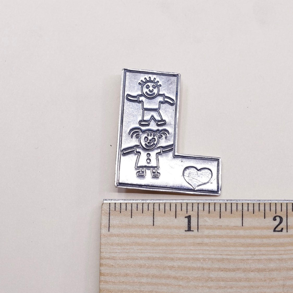 Antique sterling silver handmade brooch, solid 925 silver save the children with hearts, stamped "Mexico 925 EFS”