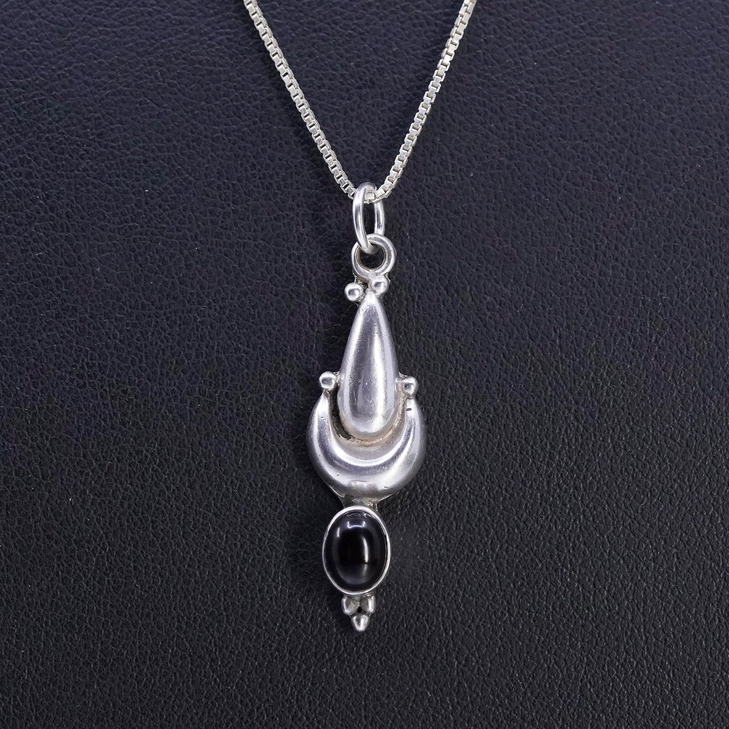 18", vintage Sterling 925 silver handmade box chain necklace black Onyx pendant