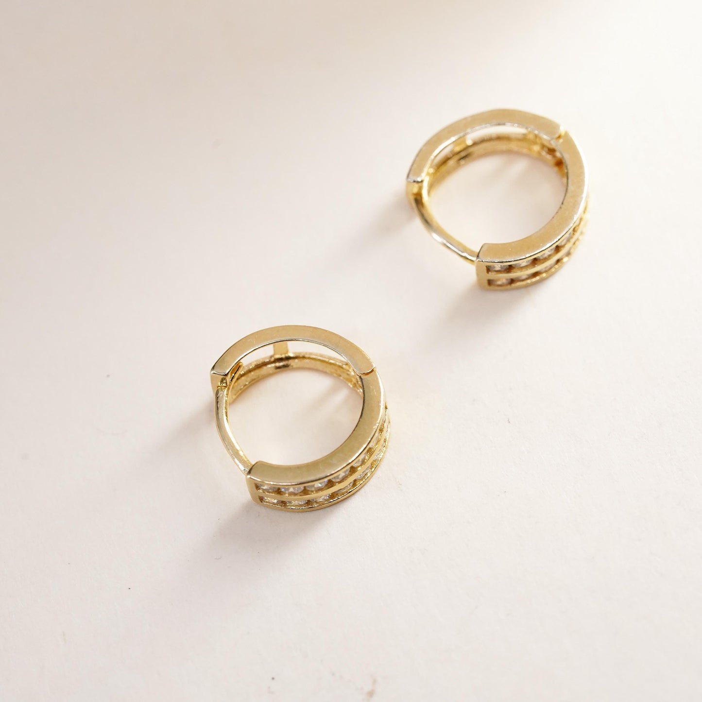 0.5”, Vintage vermeil gold over sterling silver earrings, 925 hoops, huggie cz