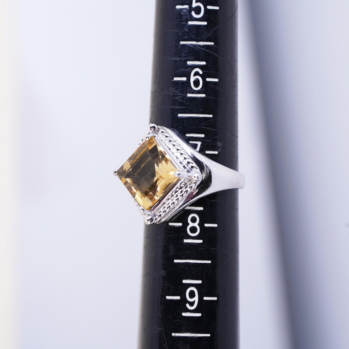 Size 7.25, vintage Sterling 925 silver handmade statement ring square citrine