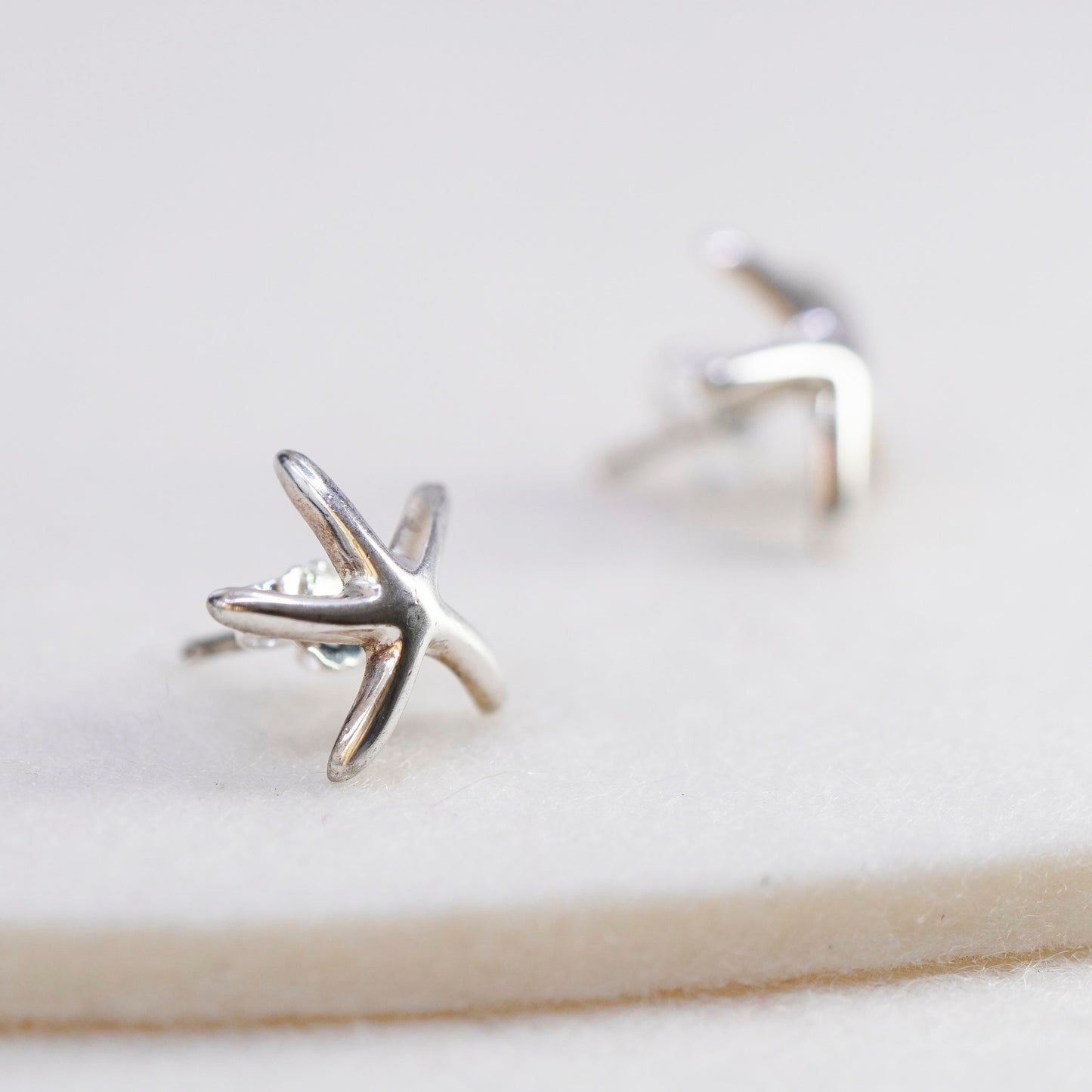 Vintage Sterling 925 silver handmade star starfish earrings, studs