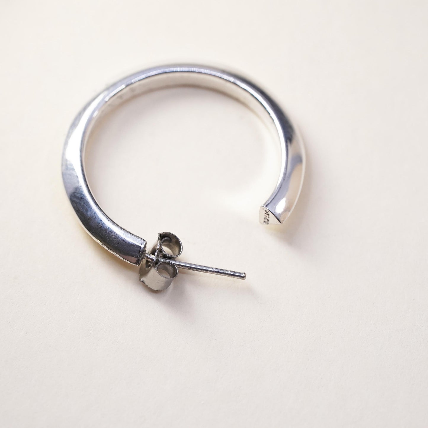 1", Vintage sterling silver single earring, minimalist primitive hoop stud