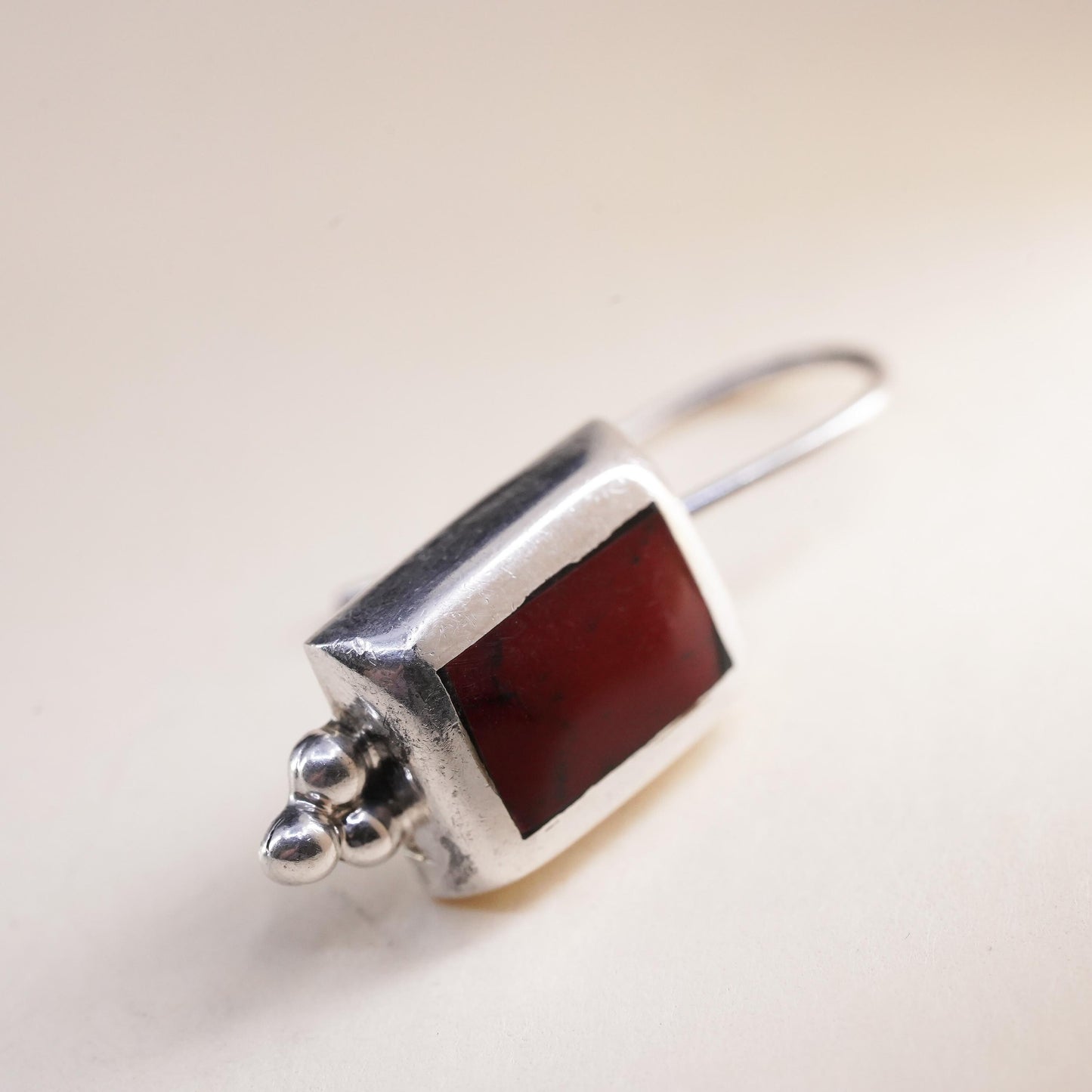 Vintage Mexican sterling 925 silver handmade single earring with red Jasper