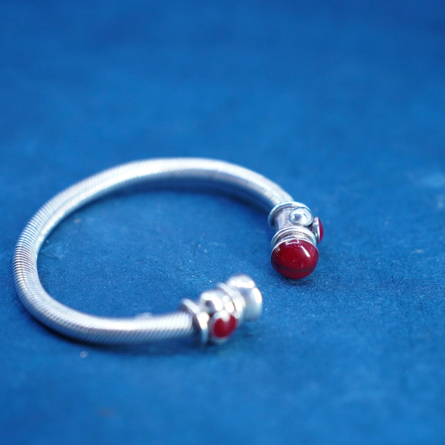 6.25”, Mexico sterling silver handmade bracelet, 925 cable cuff with red jasper
