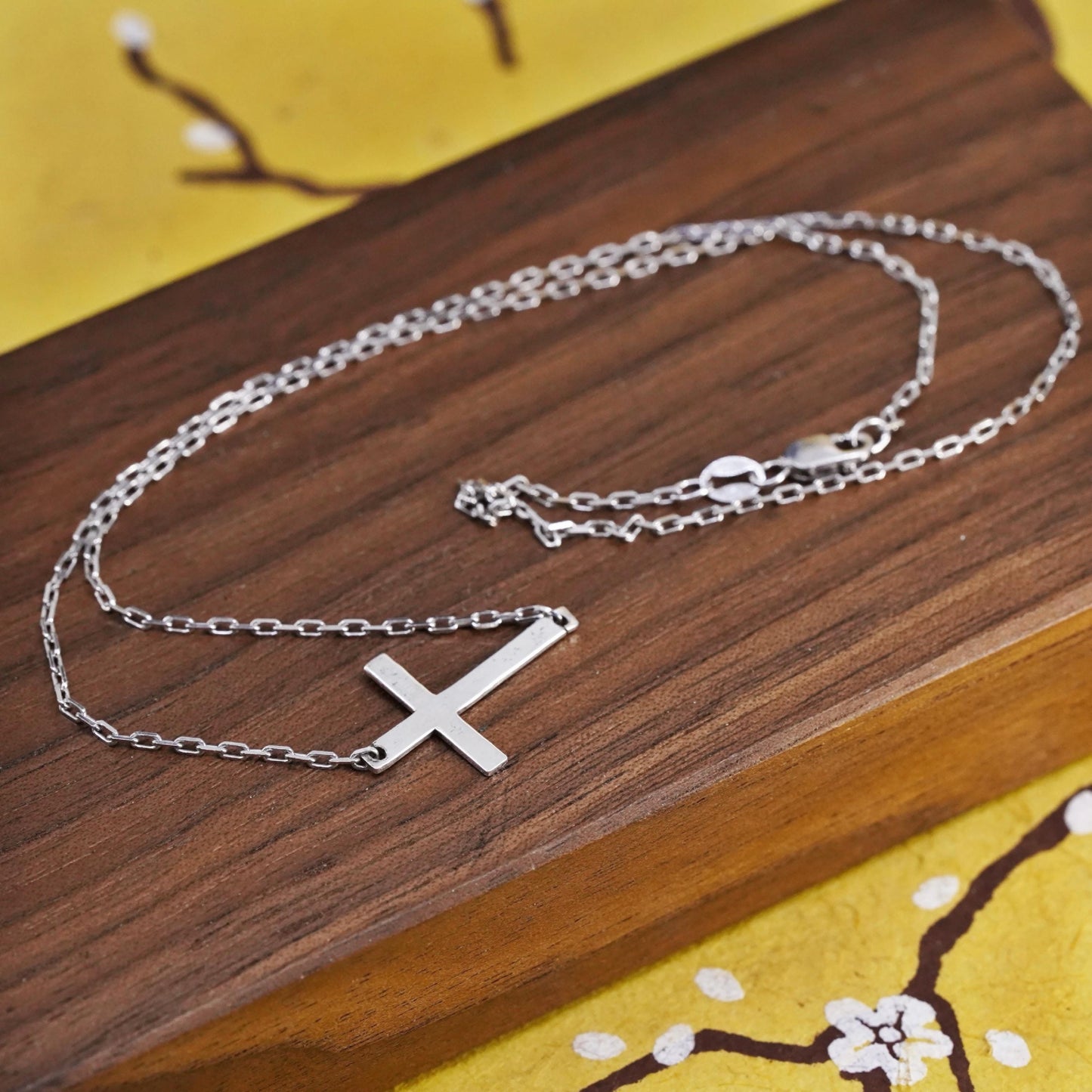 16” 1.6mm, vintage Sterling silver necklace, 925 circle chain cross pendant
