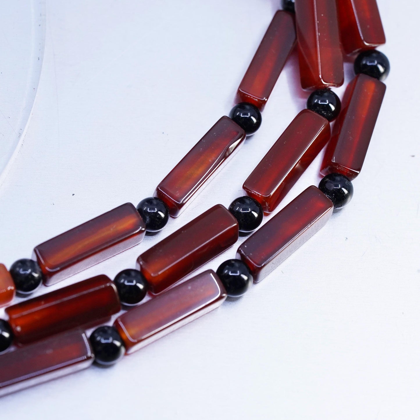 18" Sterling 925 Silver Multi Strands carnelian tube Necklace black onyx beads