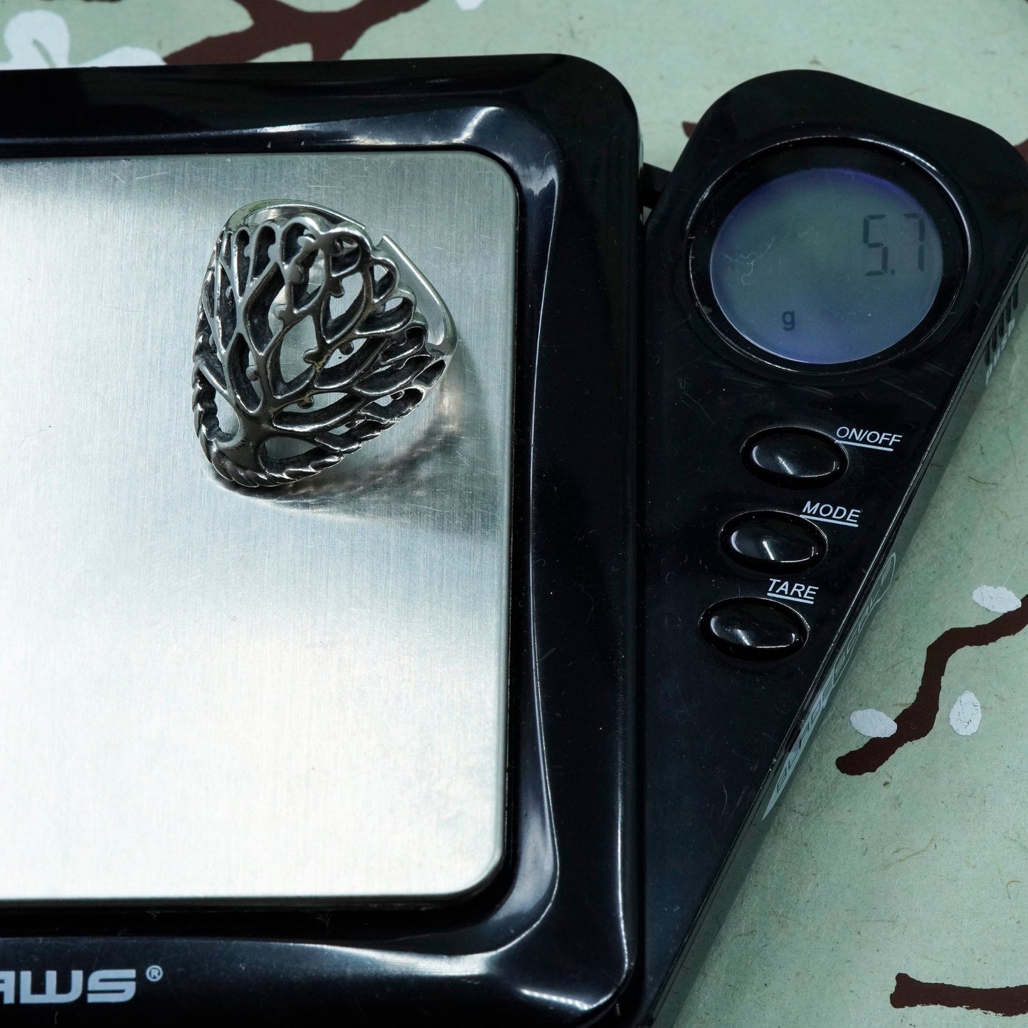 Size 7.75, vintage sterling silver handmade ring, 925 filigree tree band