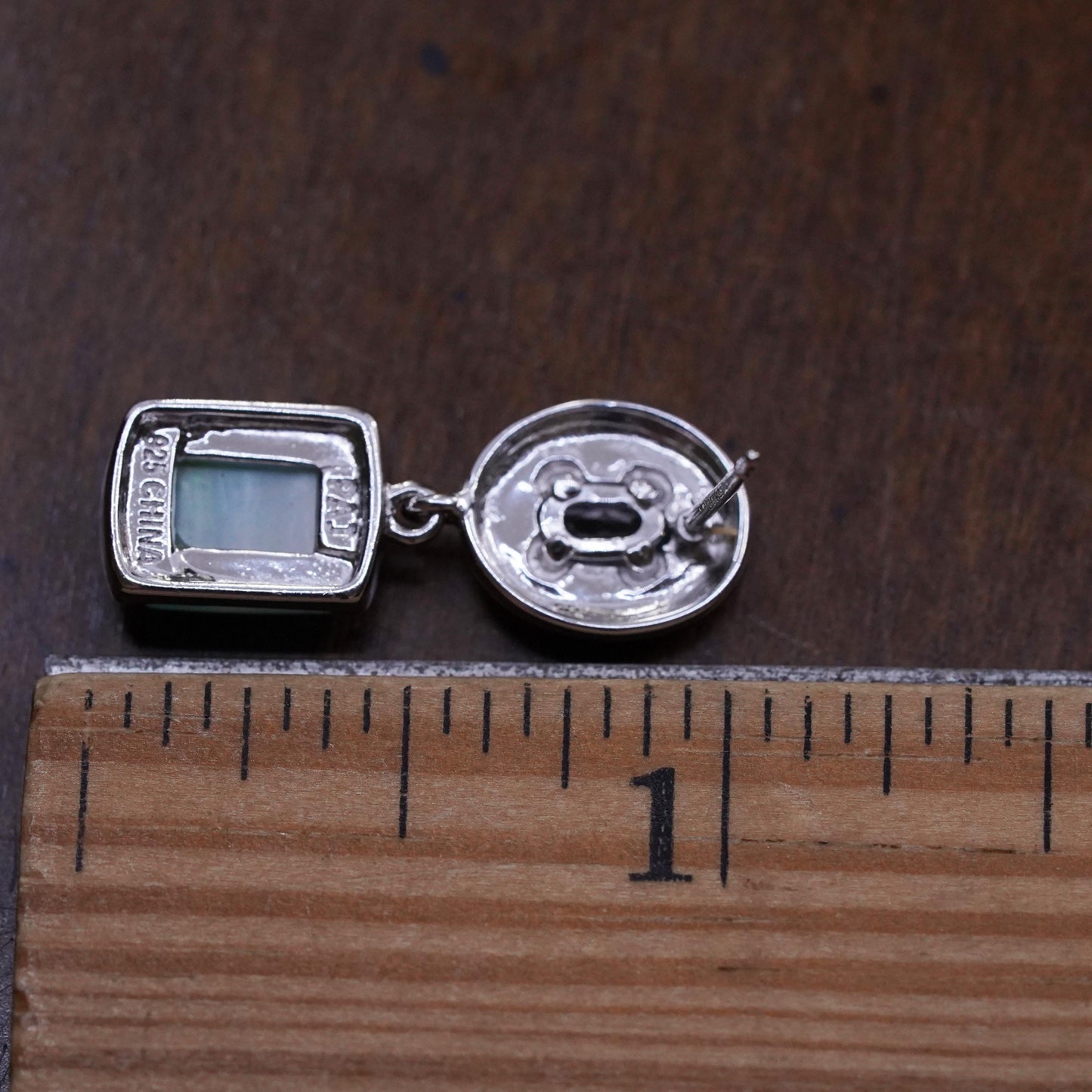 Vintage sterling 925 silver handmade single earring w/ blue mother of pearl cz
